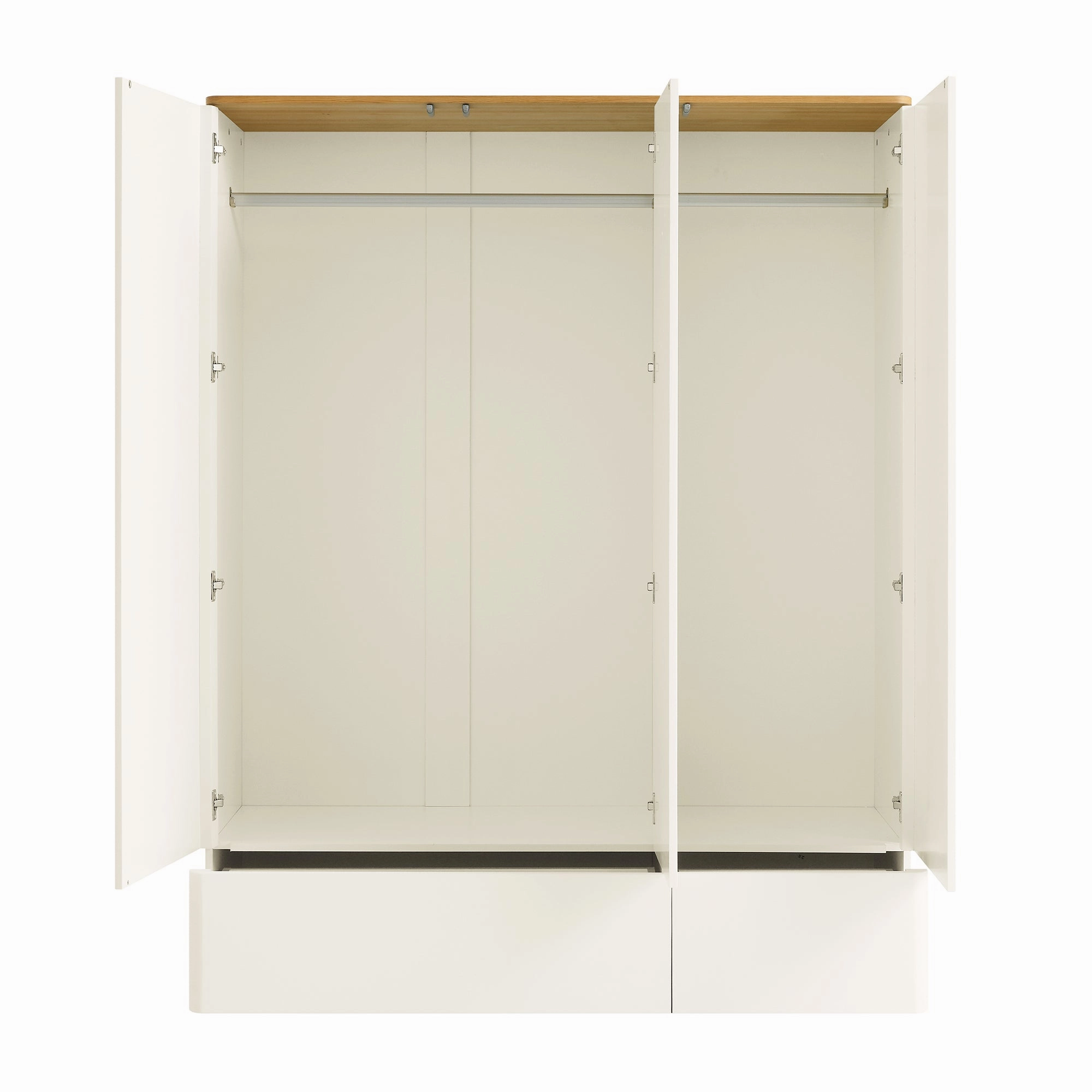 Agnes Curved Edge Triple Wardrobe, Off White with Oak Top