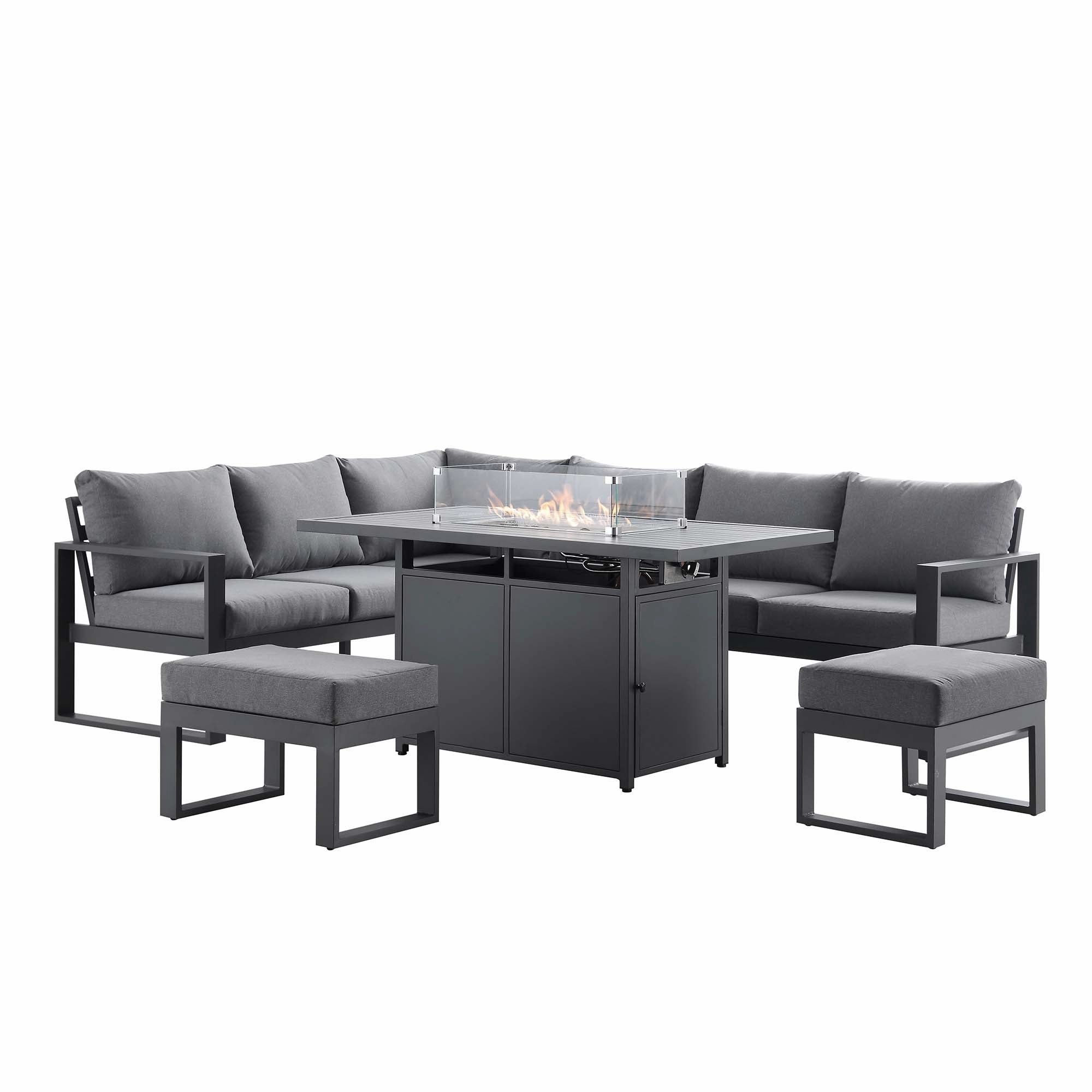 Albany Aluminium Large Corner Casual Dining Set with Firepit Table, Grey