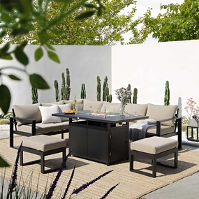 Albany Aluminium Large Corner Casual Dining Set with Firepit Table, Taupe