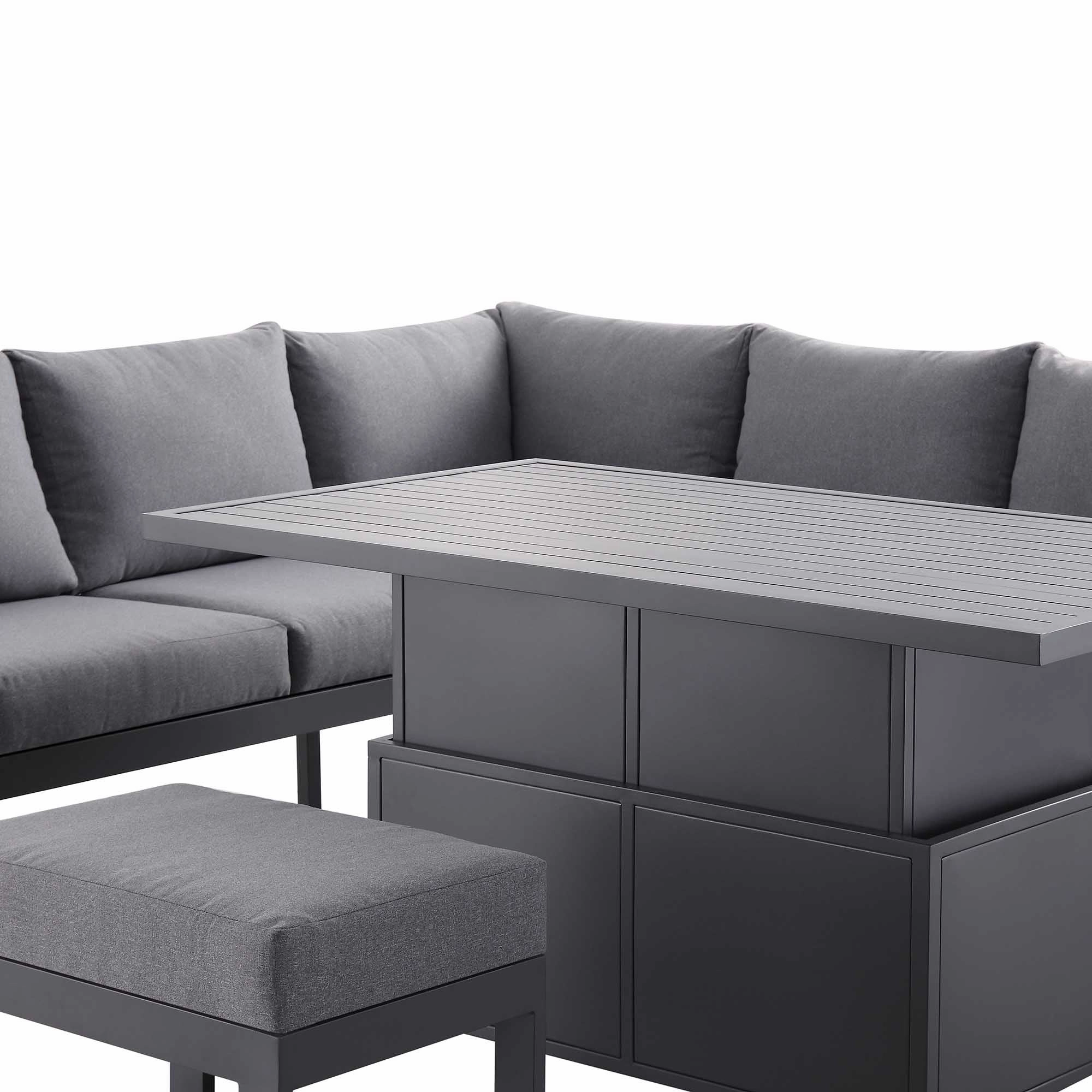 Albany Aluminium Large Corner Casual Dining Set with Rising Table, Grey