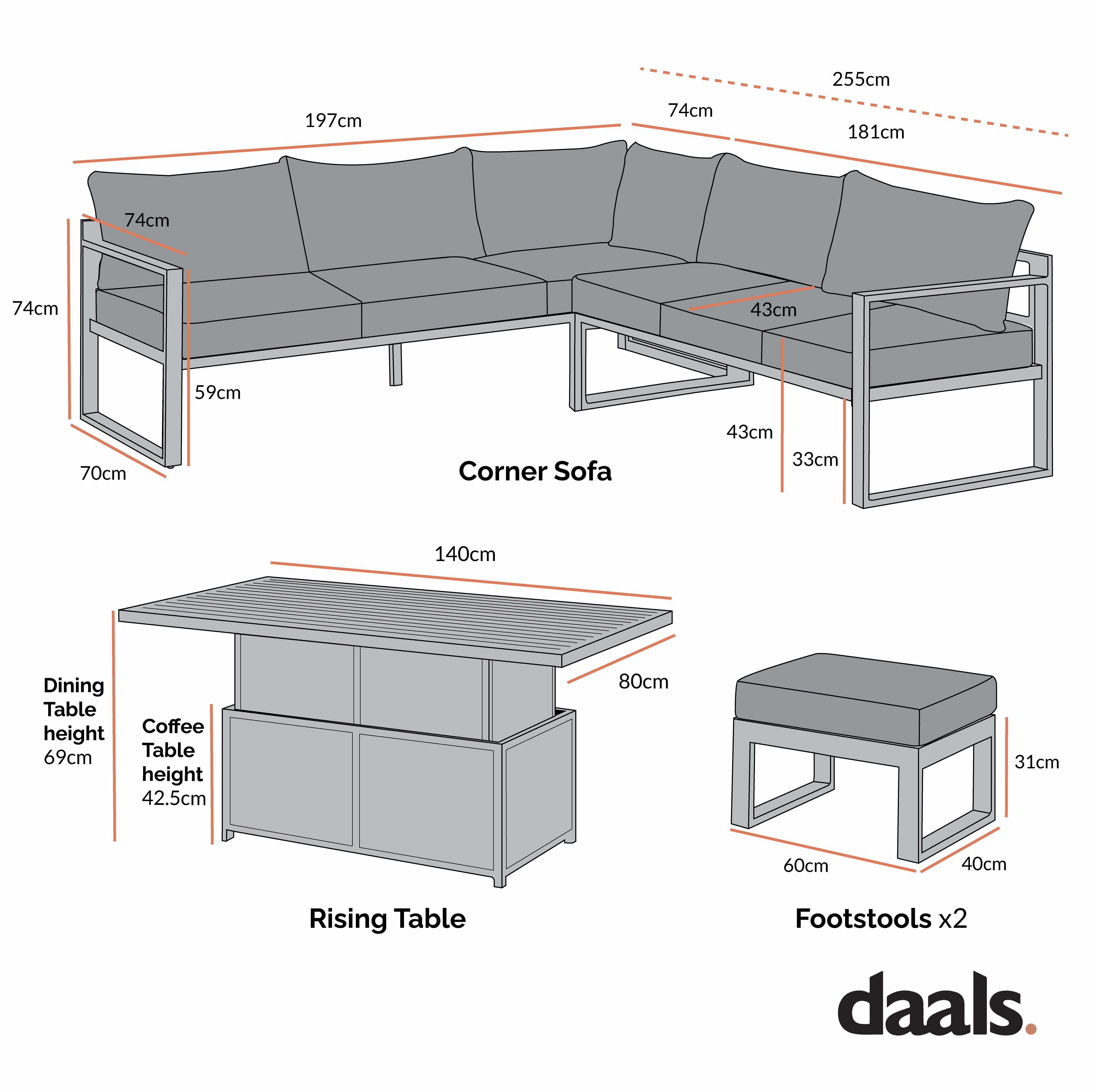 Albany Aluminium Large Corner Casual Dining Set with Rising Table, Taupe