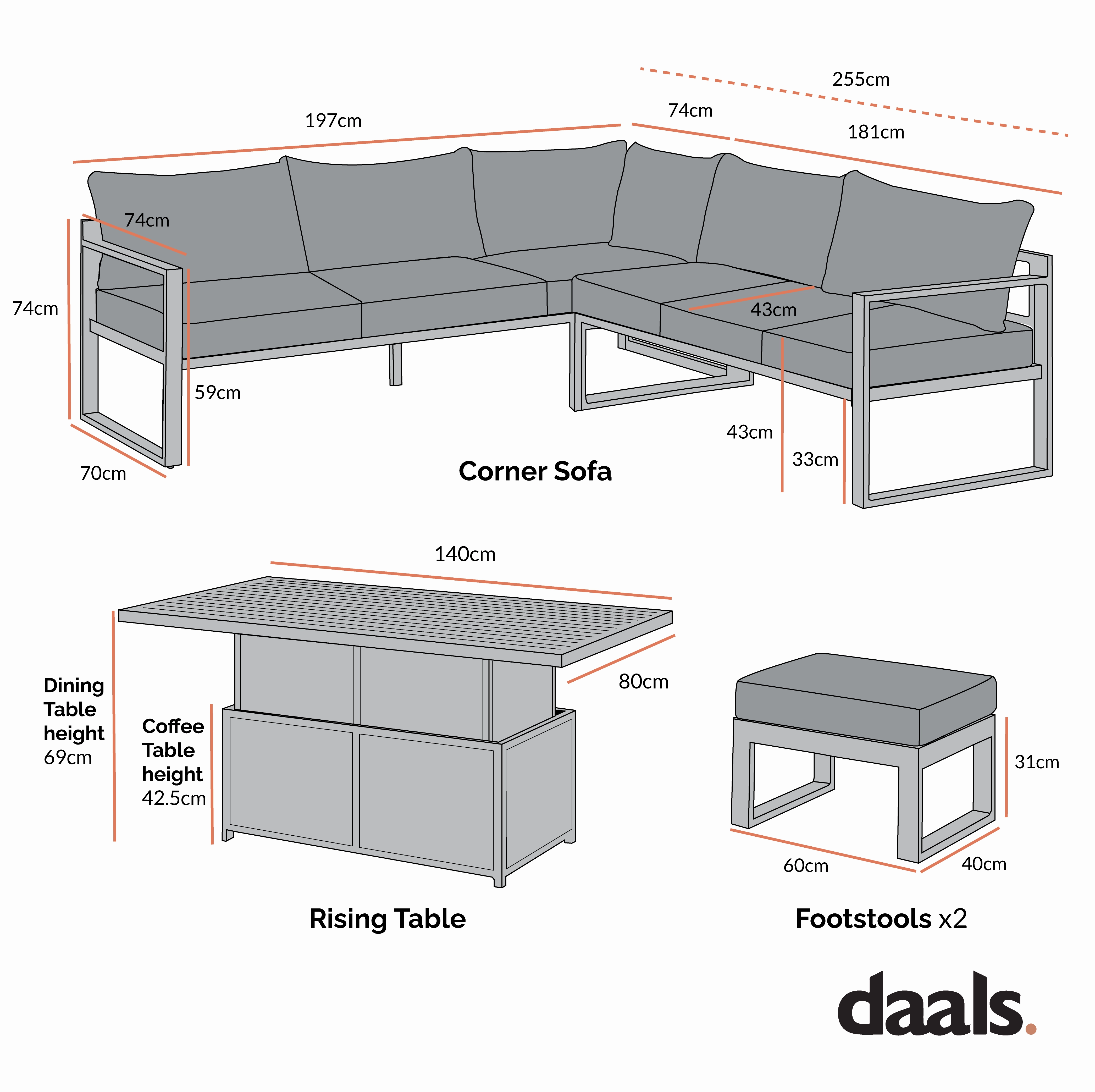 Albany Aluminium Large Corner Casual Dining Set with Rising Table, White