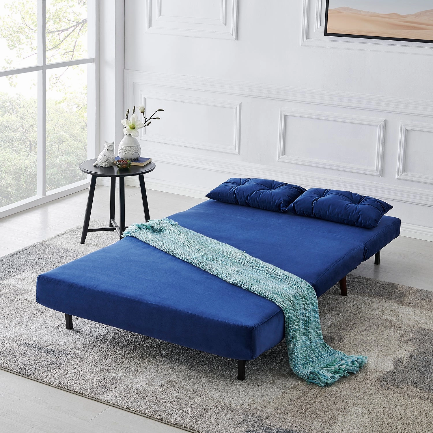 Algo 2-Seater Small Double Folding Sofabed in Blue Velvet