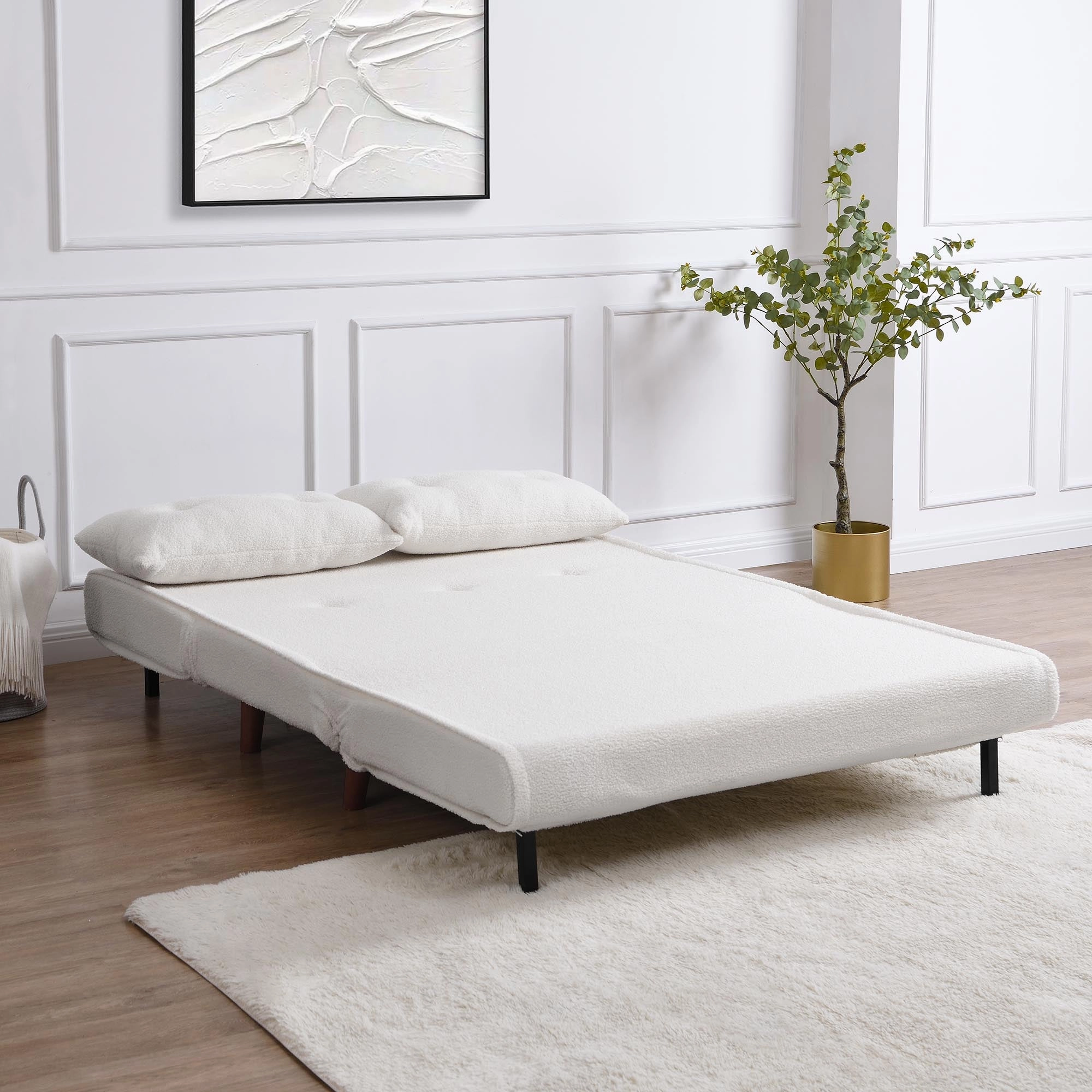 Algo Sofabed with Cushions in Beige Teddy Fabric 2 Seater