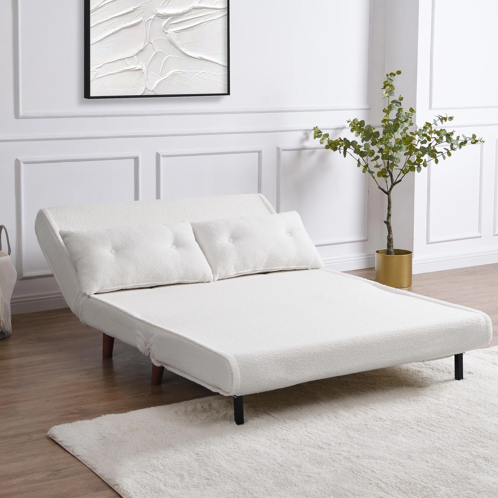 Algo Sofabed with Cushions in Beige Teddy Fabric 2 Seater