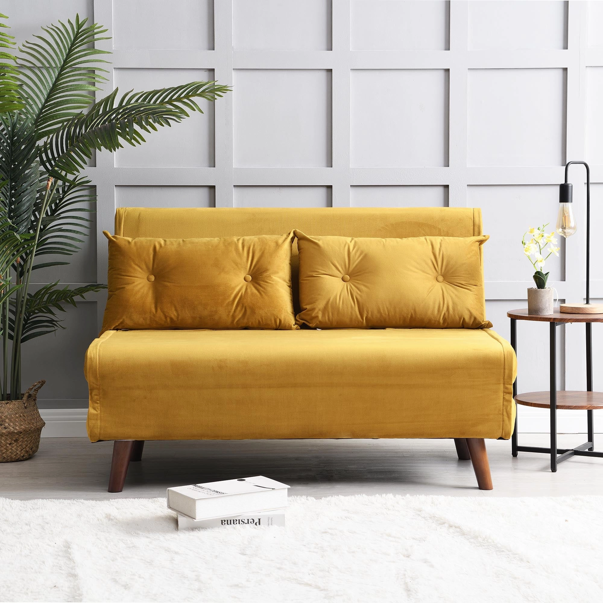 Algo Sofabed with Cushions in Mustard Yellow Velvet 2 Seater