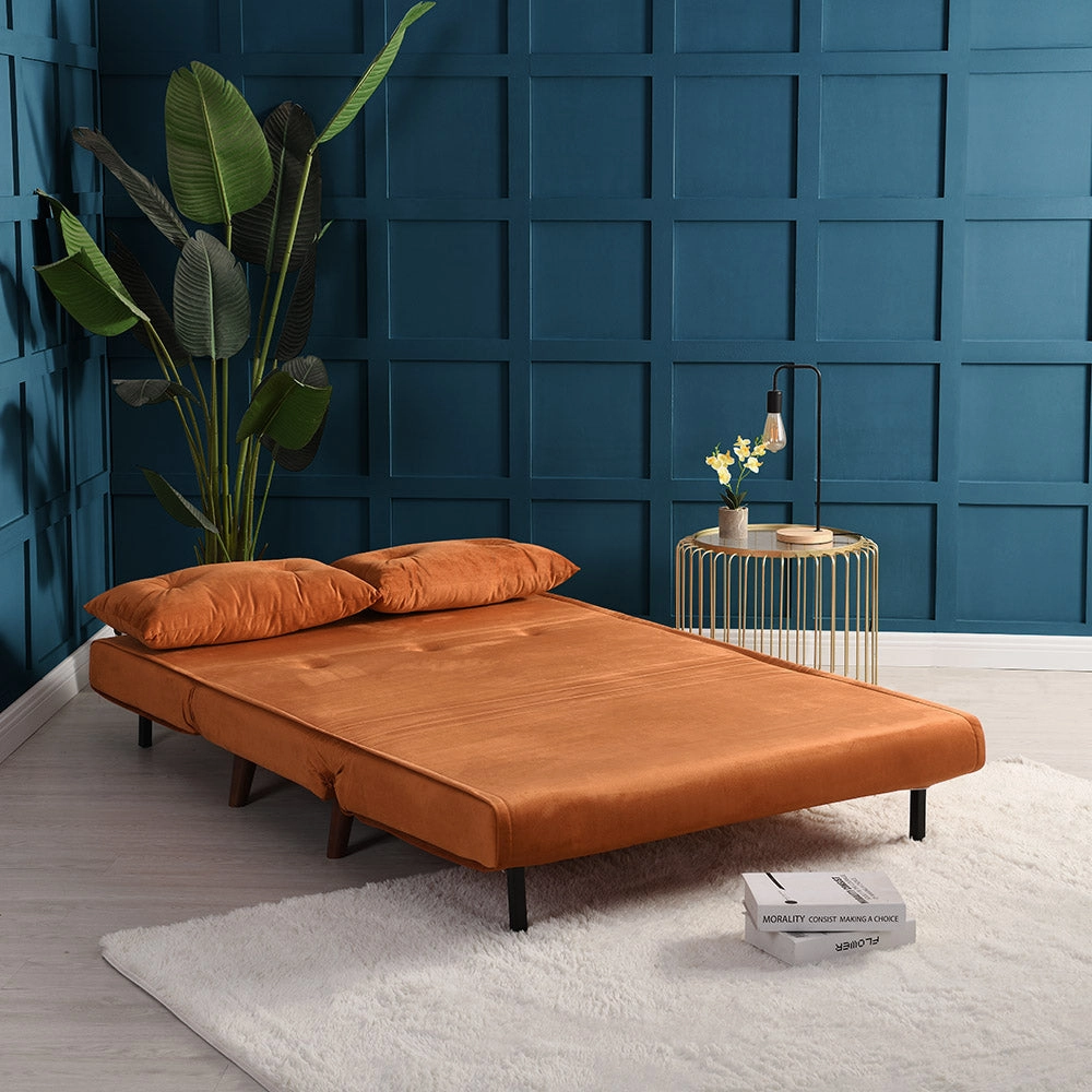 Algo Sofabed with Cushions in Orange Velvet 2 Seater