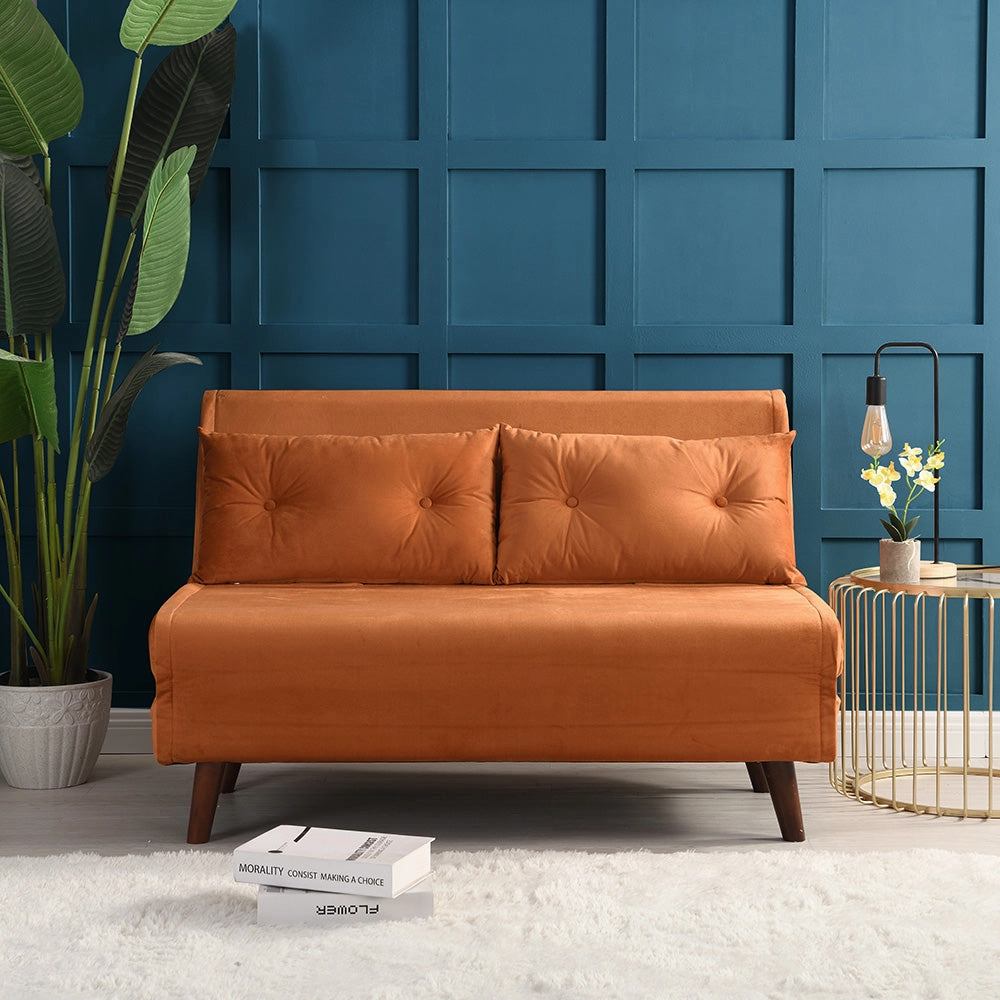 Algo Sofabed with Cushions in Orange Velvet 2 Seater