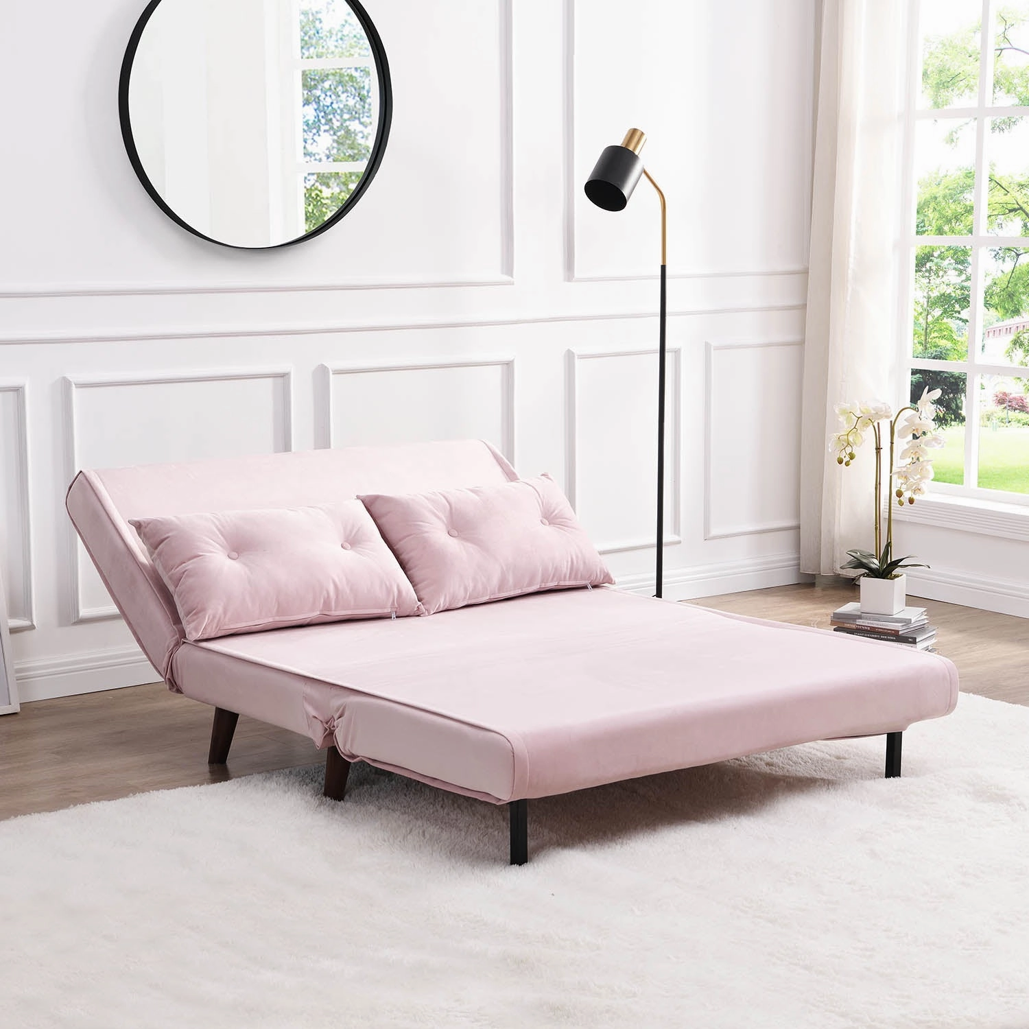Algo Sofabed with Cushions in Pink Velvet 2 Seater