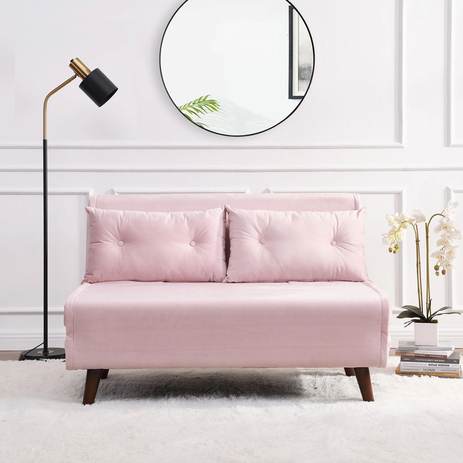 Algo Sofabed with Cushions in Pink Velvet 2 Seater