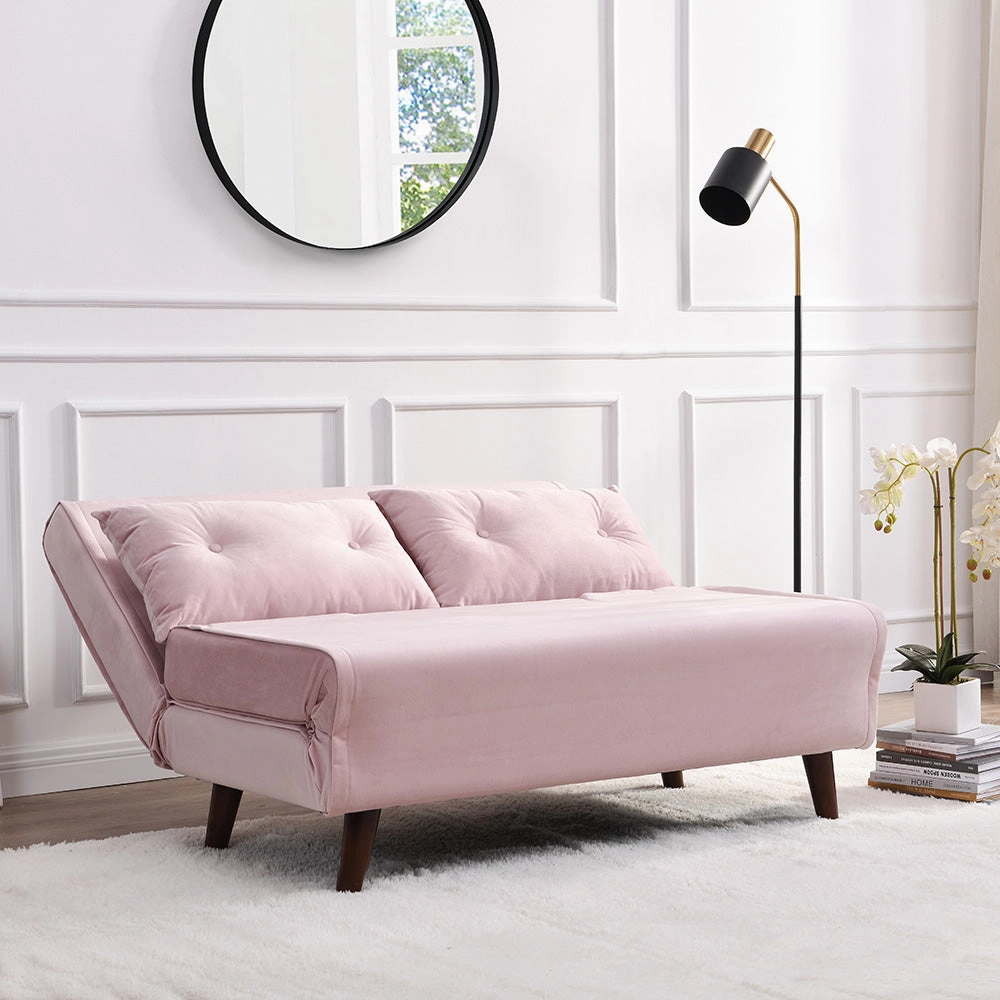 Algo Sofabed with Cushions in Pink Velvet 2 Seater