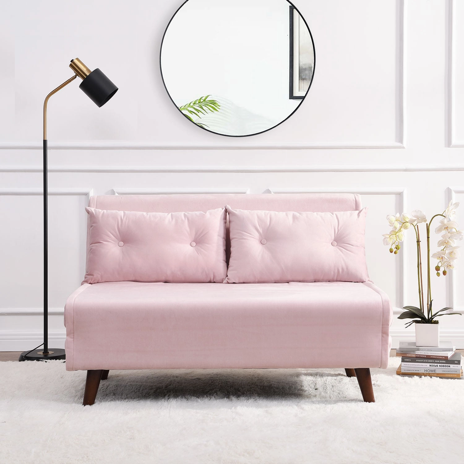 Algo Sofabed with Cushions in Pink Velvet 2 Seater