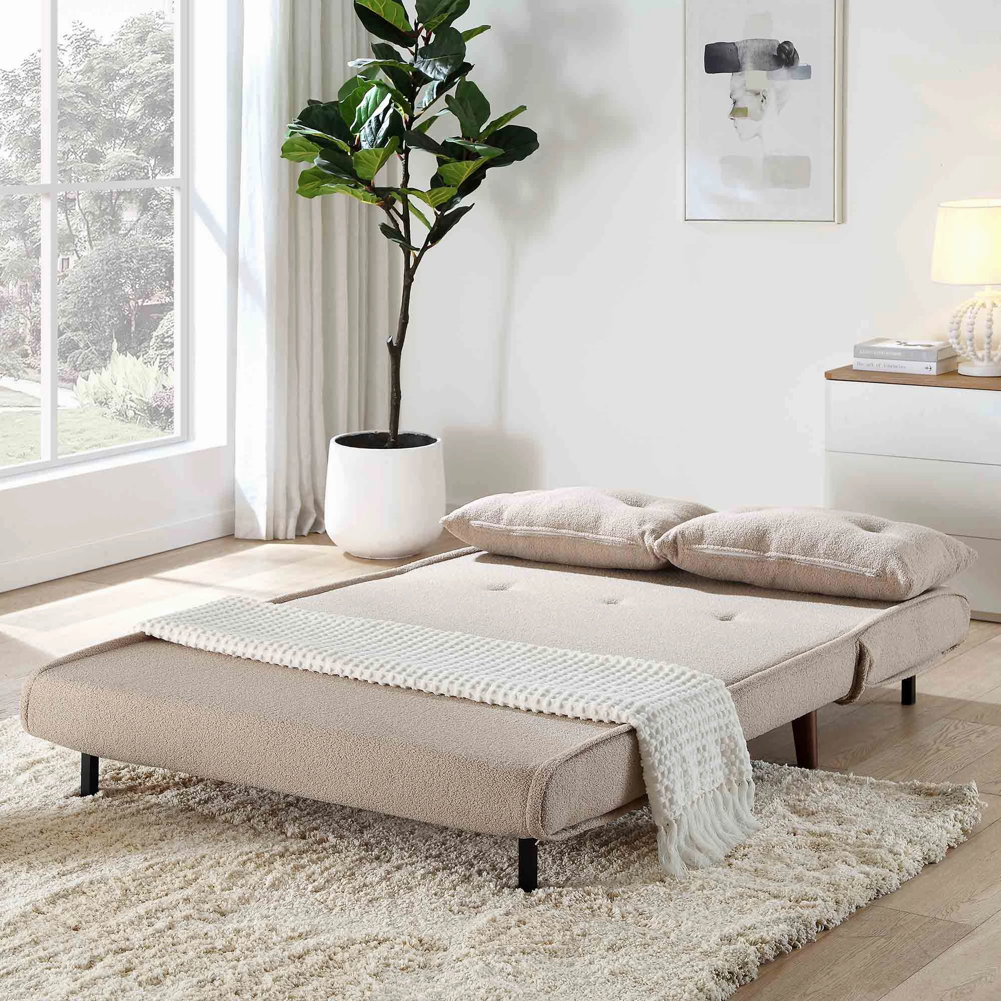 Algo Sofabed with Cushions in Taupe Teddy Fabric 2 Seater