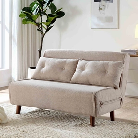 Algo Sofabed with Cushions in Taupe Teddy Fabric 2 Seater