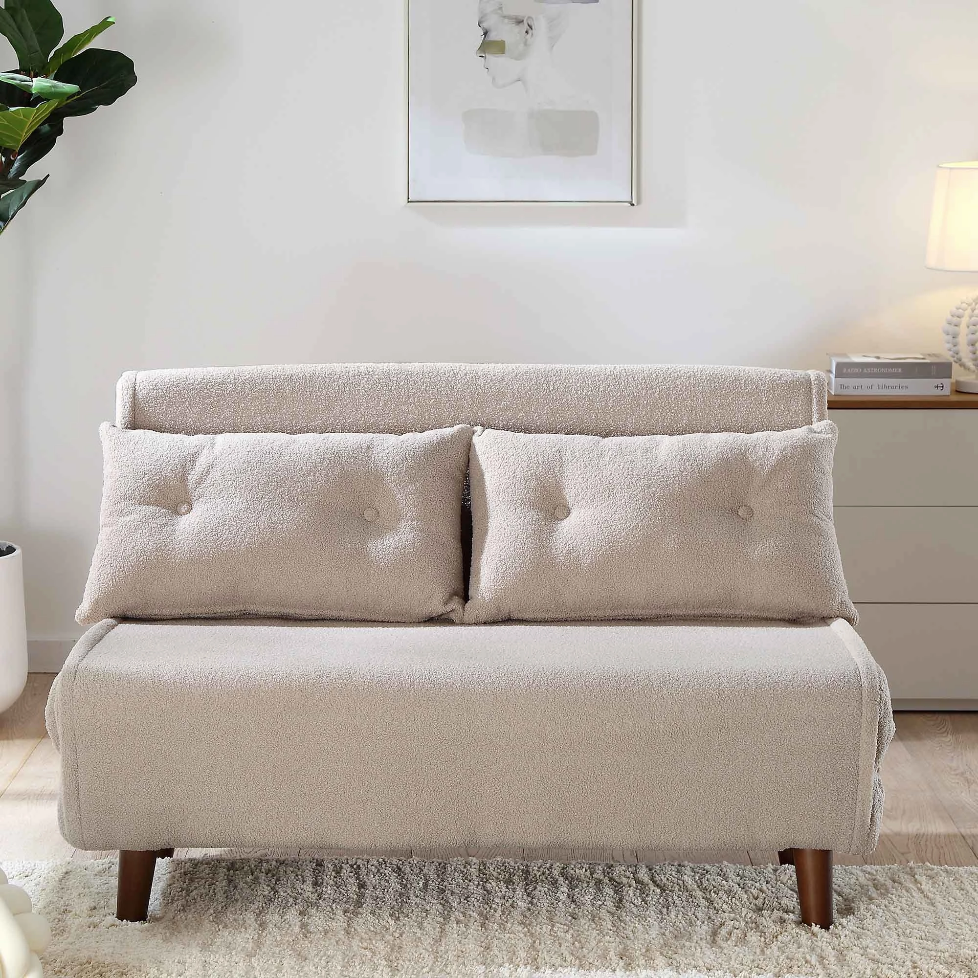 Algo Sofabed with Cushions in Taupe Teddy Fabric 2 Seater