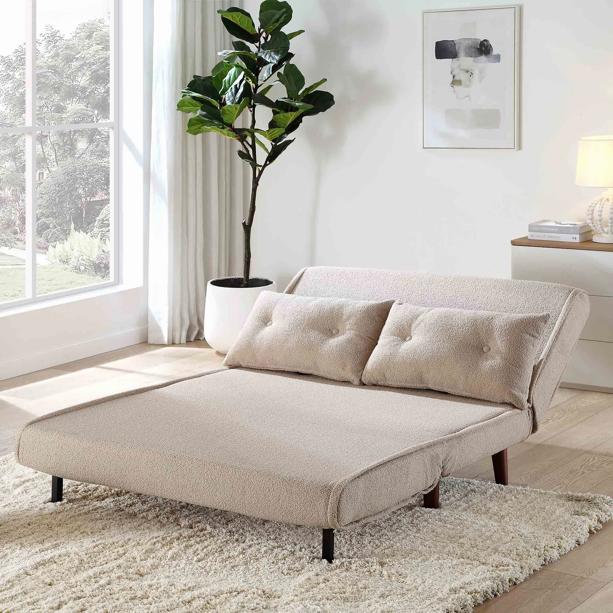 Algo Sofabed with Cushions in Taupe Teddy Fabric 2 Seater