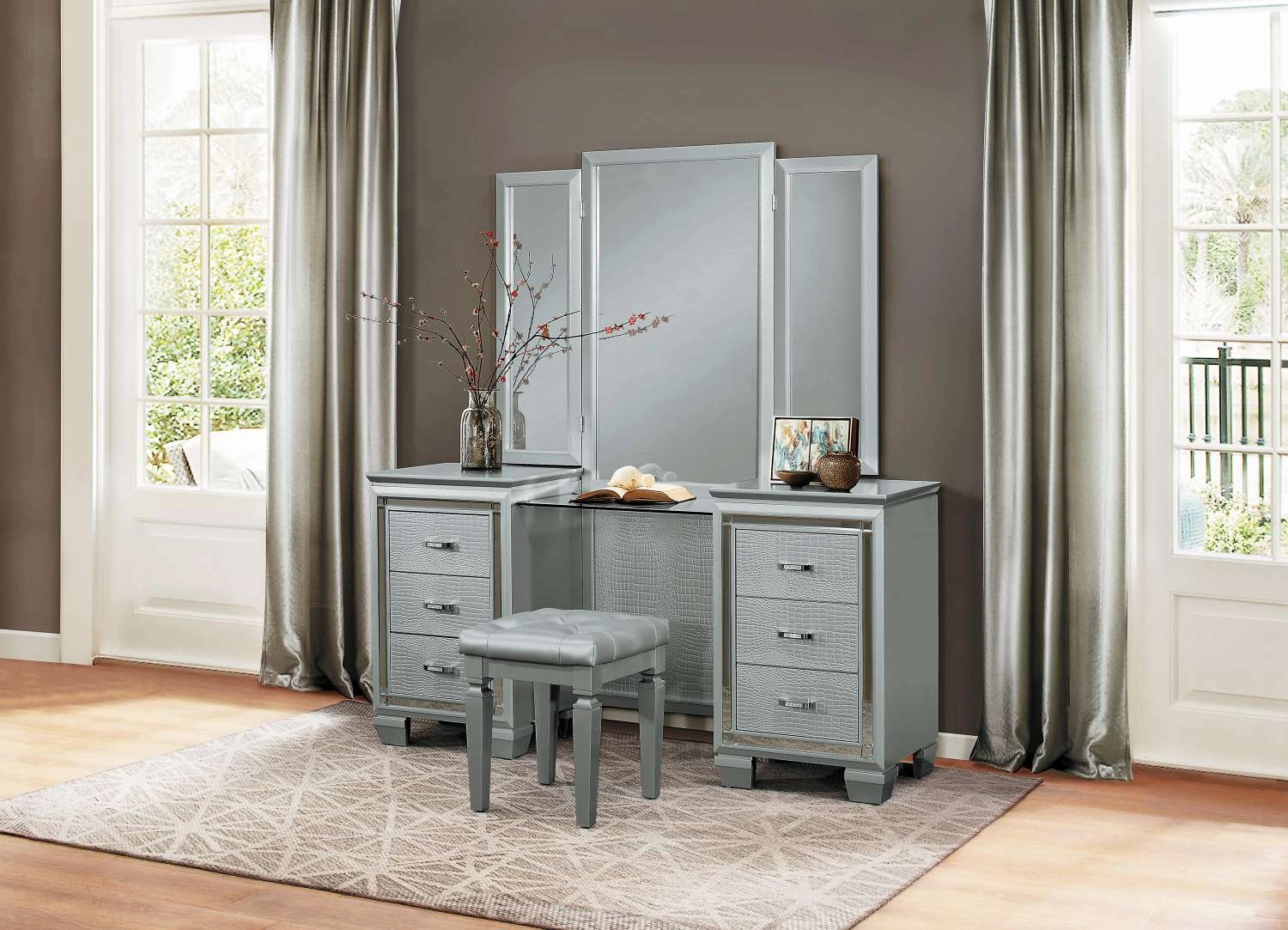 Allura Vanity Stool - Silver