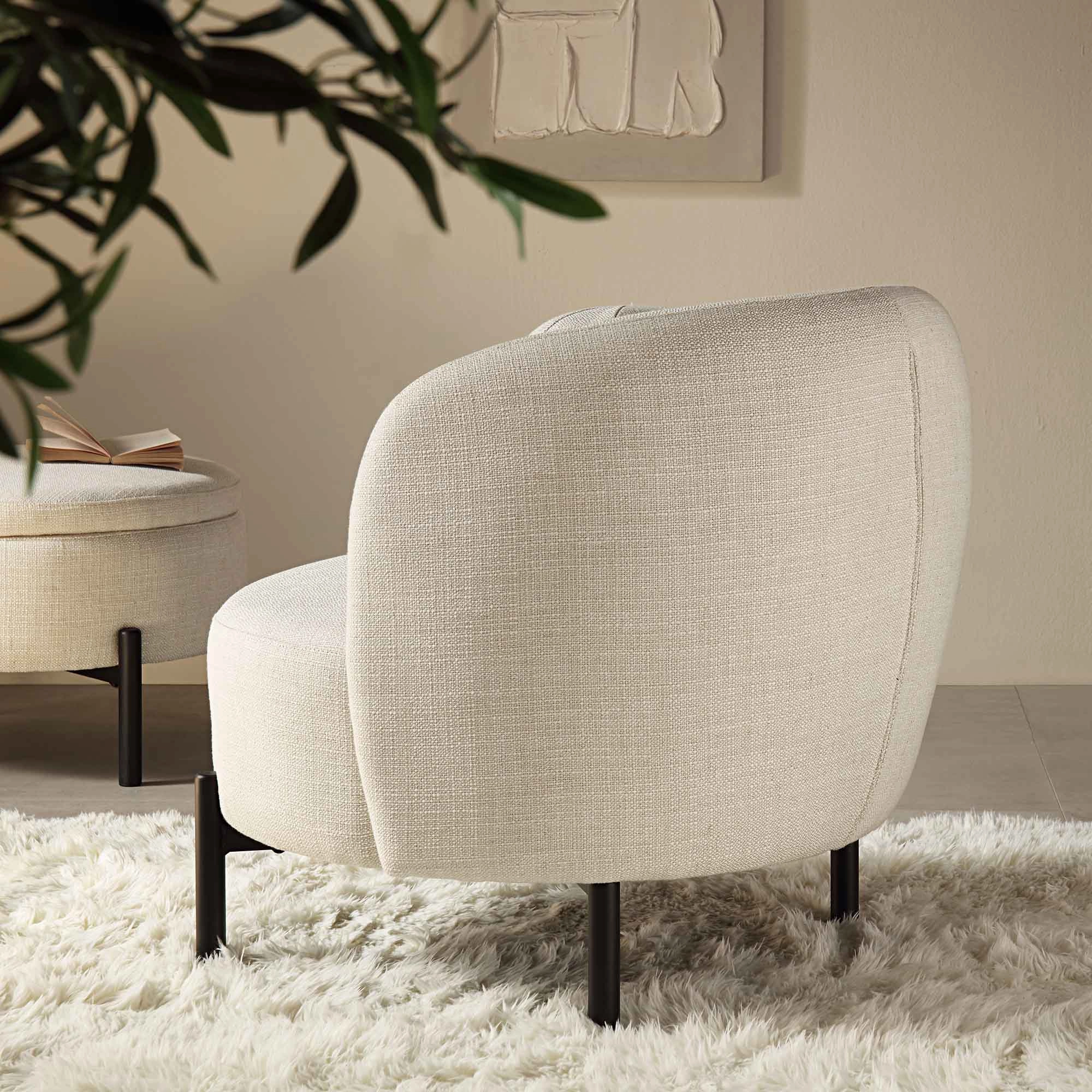 Amboise Armchair with Ball Cushion, Beige Linen Blend