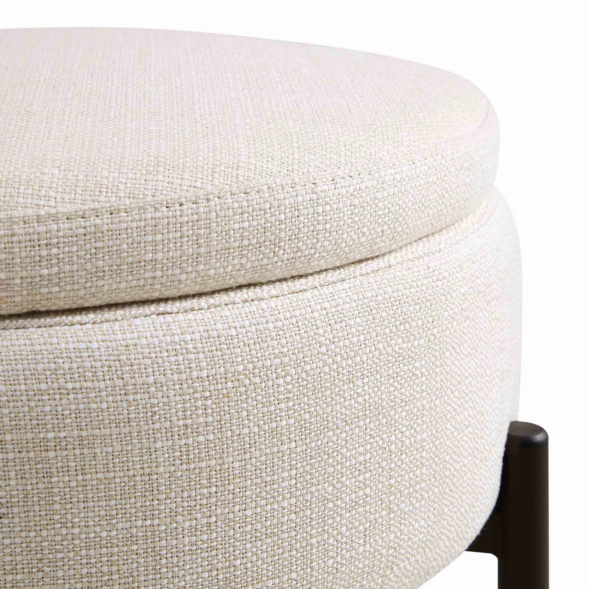 Amboise Round Storage Pouffe, Beige Linen Blend