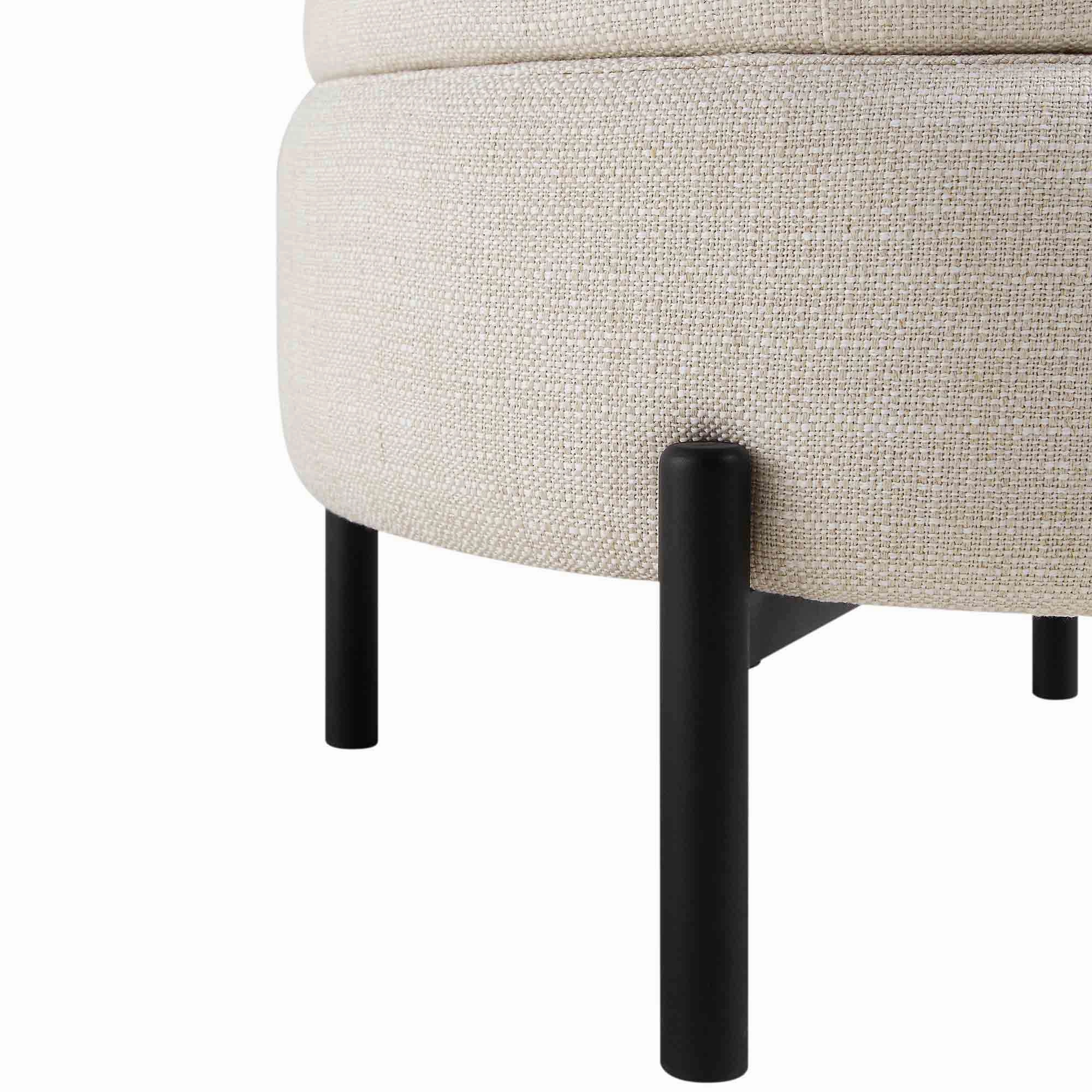 Amboise Round Storage Pouffe, Beige Linen Blend