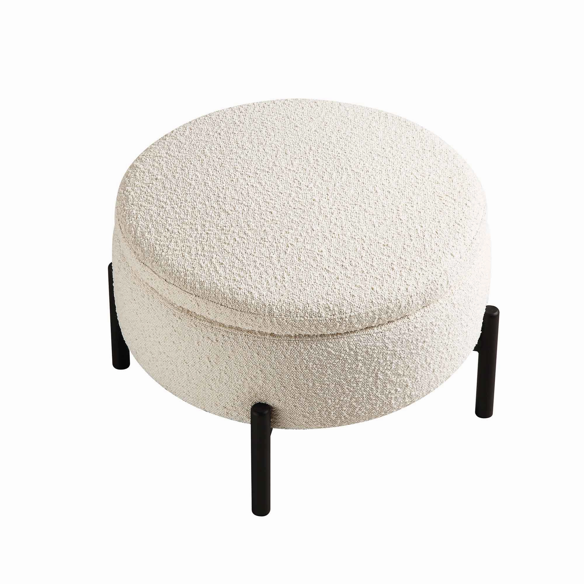 Amboise Round Storage Pouffe, Ecru Boucle