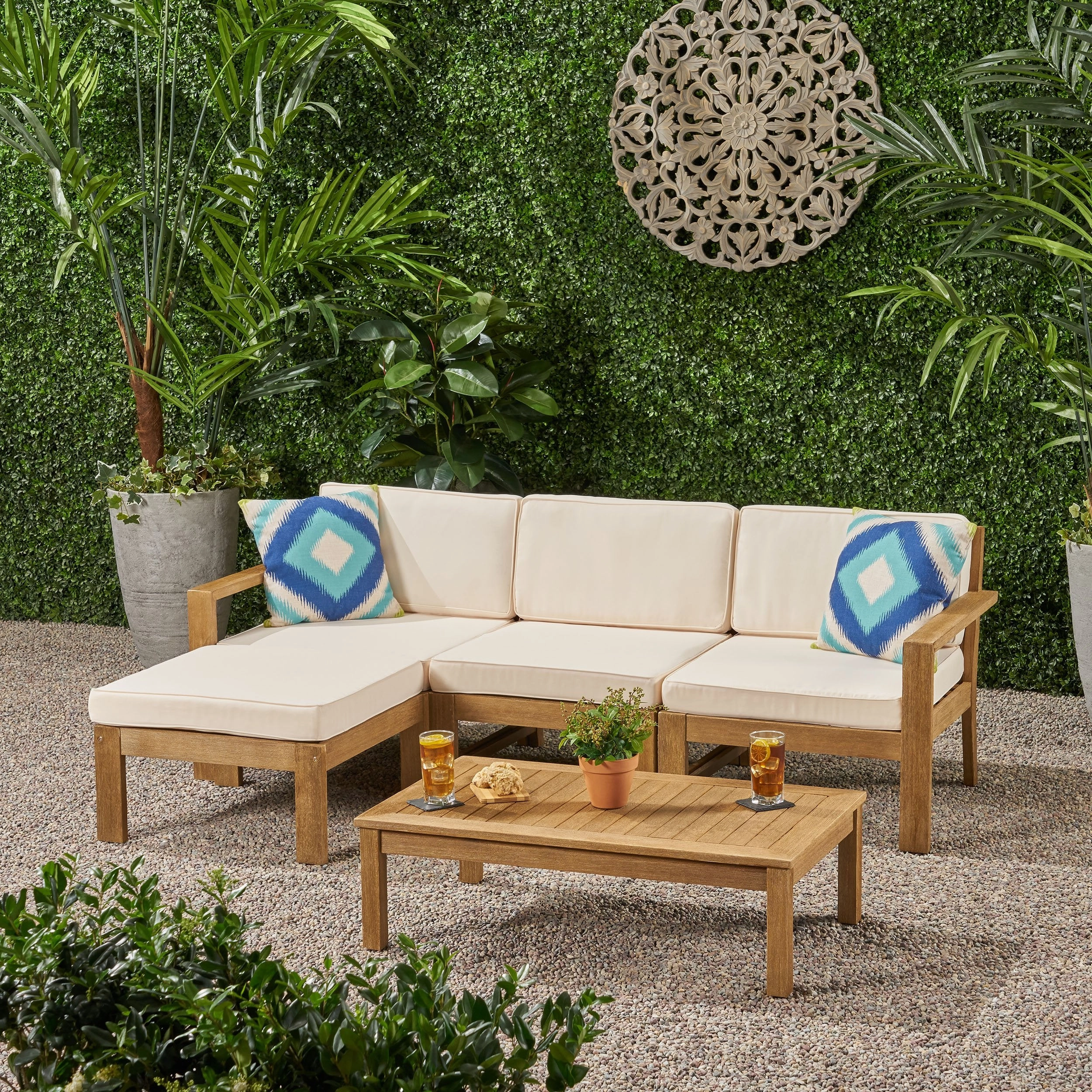 Ana Outdoor 3 Seater Acacia Wood Sofa Sectional with Cushions - NH253903 outdoor furniture, garden bench