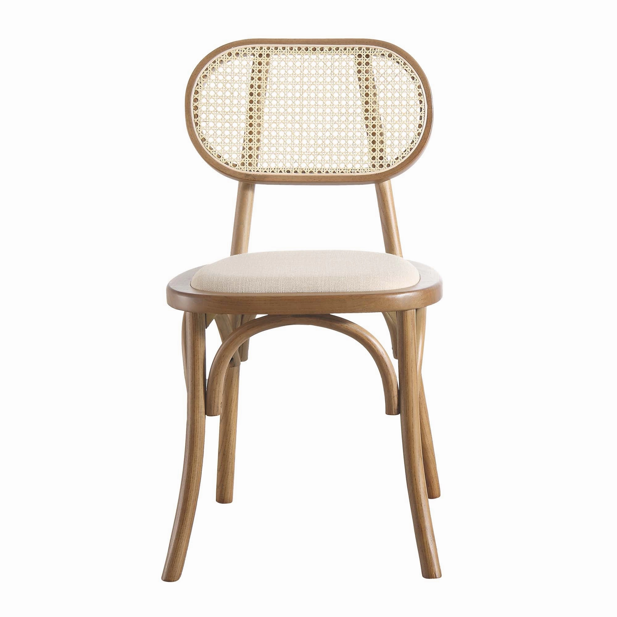Anya Set of 2 Cane Rattan and Upholstered Dining Chairs, Light Walnut