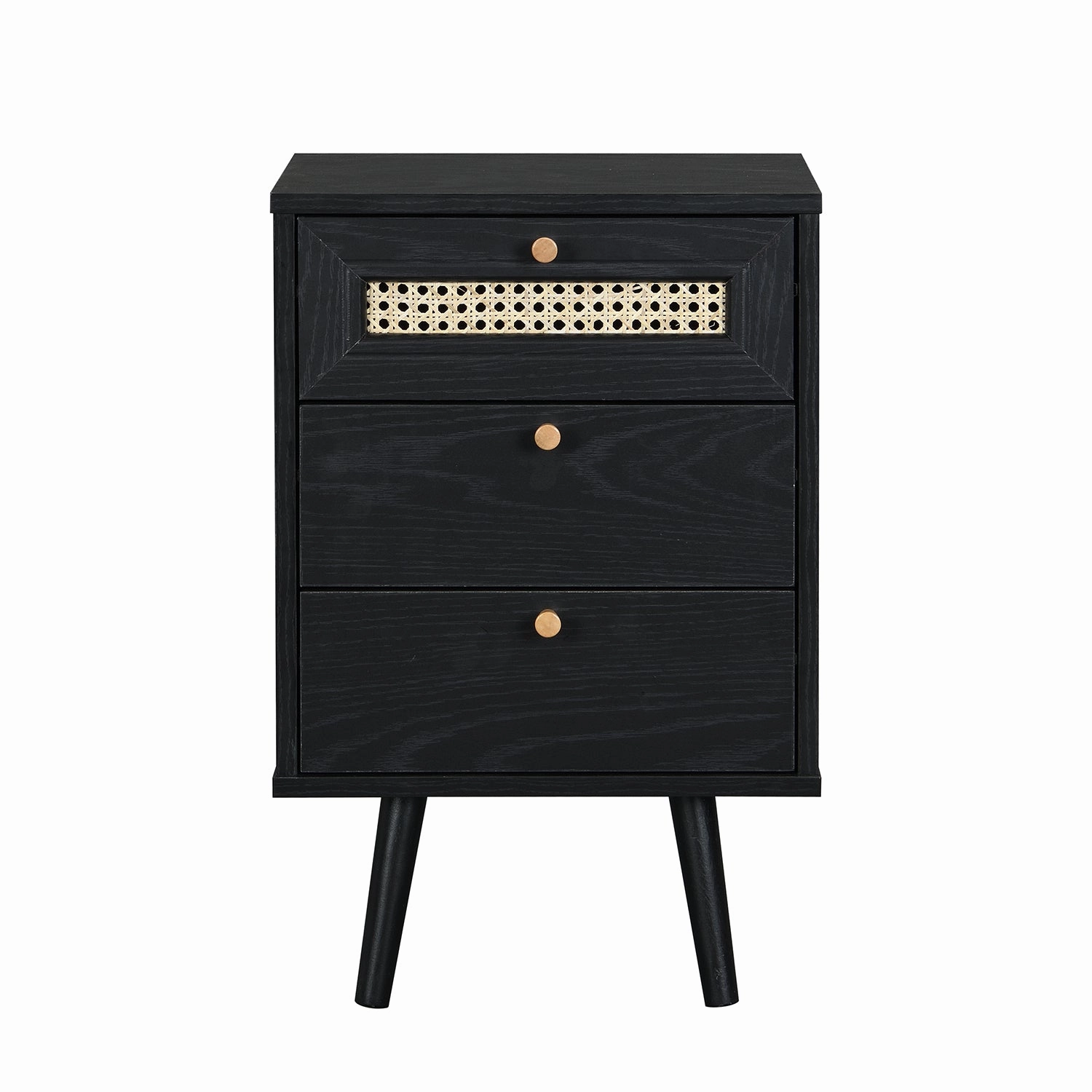 Anya Woven Rattan 3-Drawer Bedside Table in Black Colour