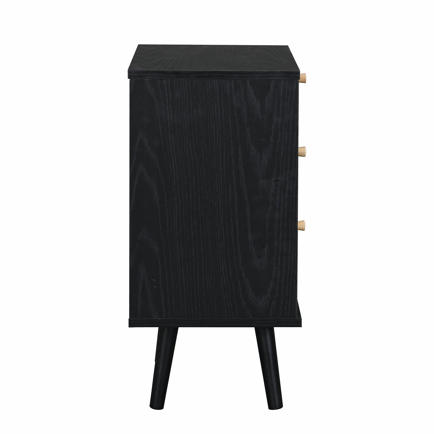 Anya Woven Rattan 3-Drawer Bedside Table in Black Colour