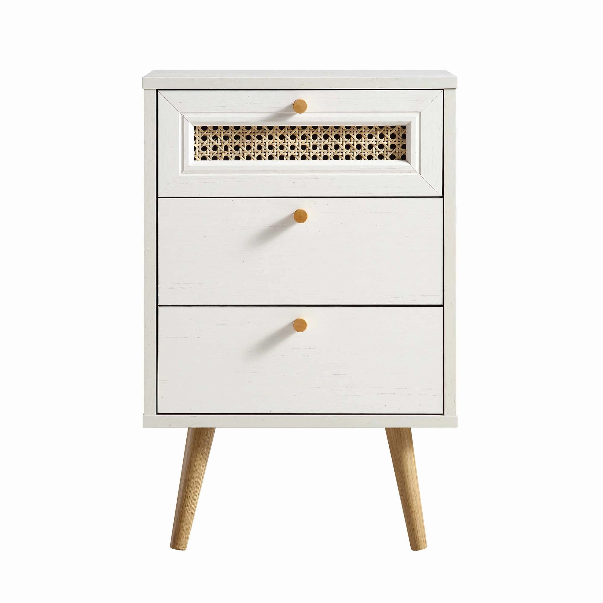 Anya Woven Rattan 3-Drawer Bedside Table in White