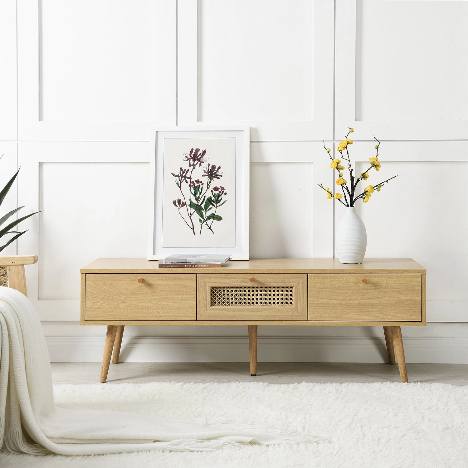 Anya Woven Rattan 3-Drawer TV Unit in Natural