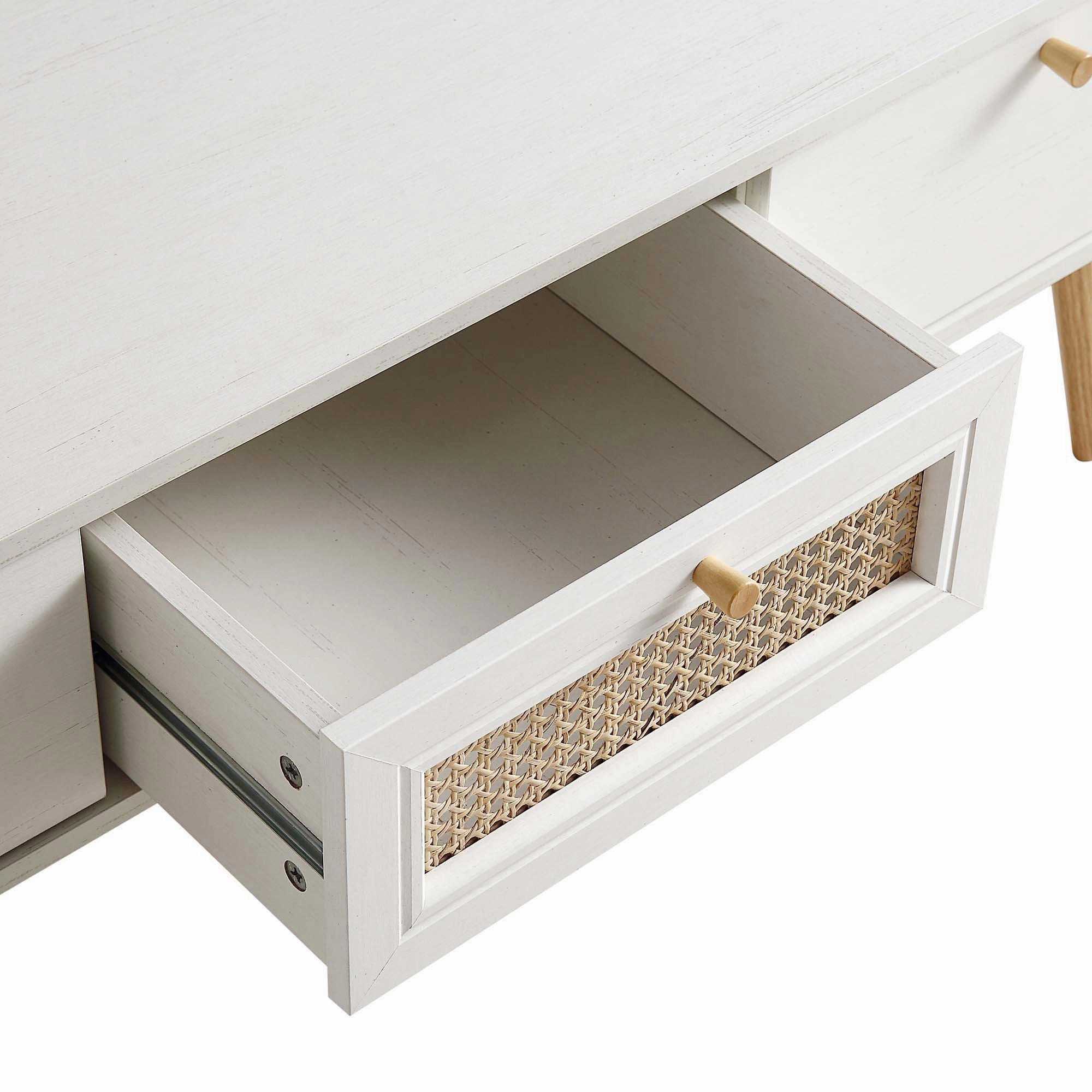Anya Woven Rattan 3-Drawer TV Unit in White