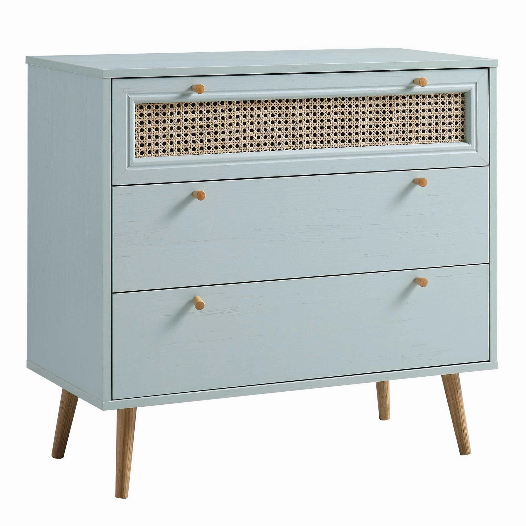 Anya Woven Rattan Chest of 3 Drawer in Mint Colour