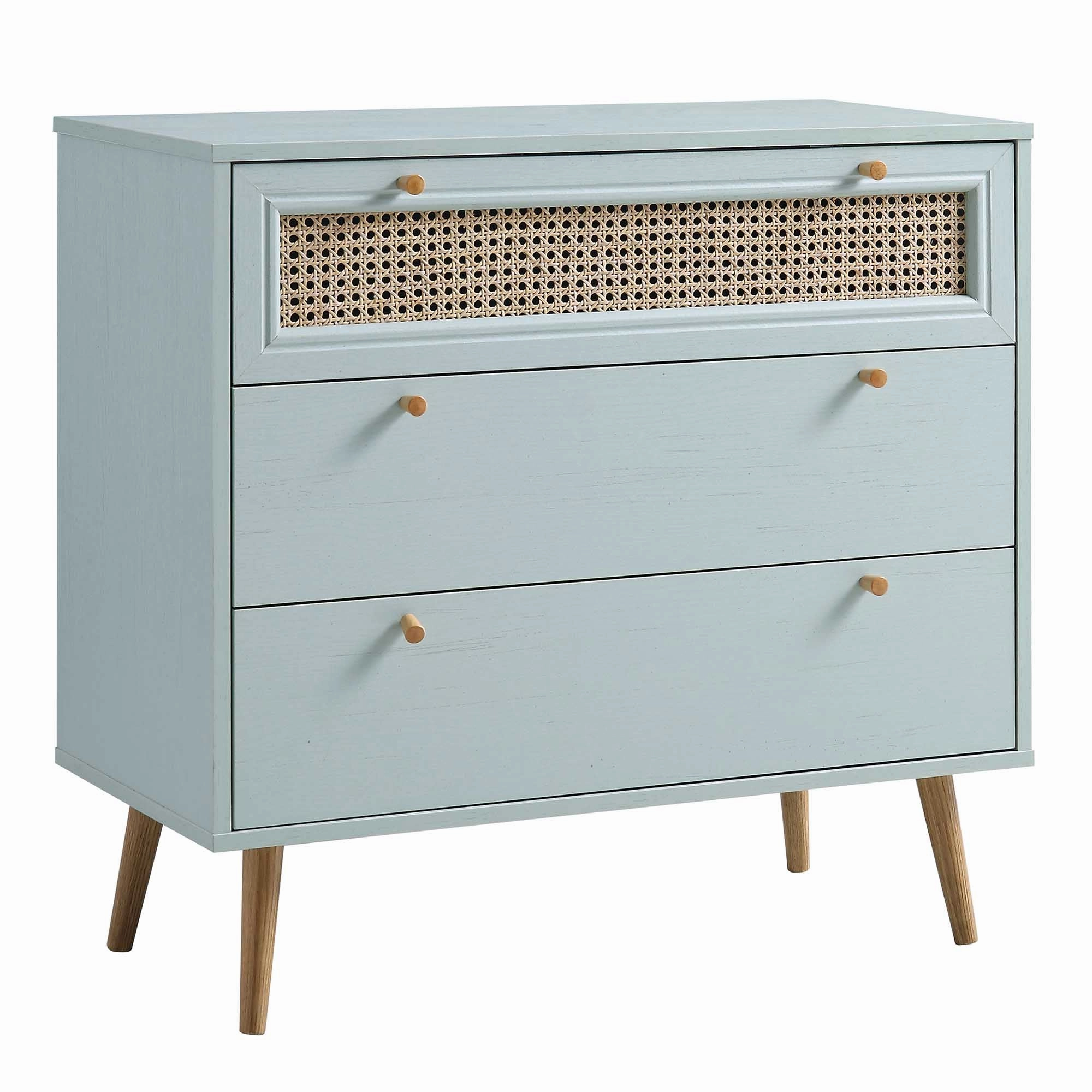 Anya Woven Rattan Chest of 3 Drawer in Mint Colour