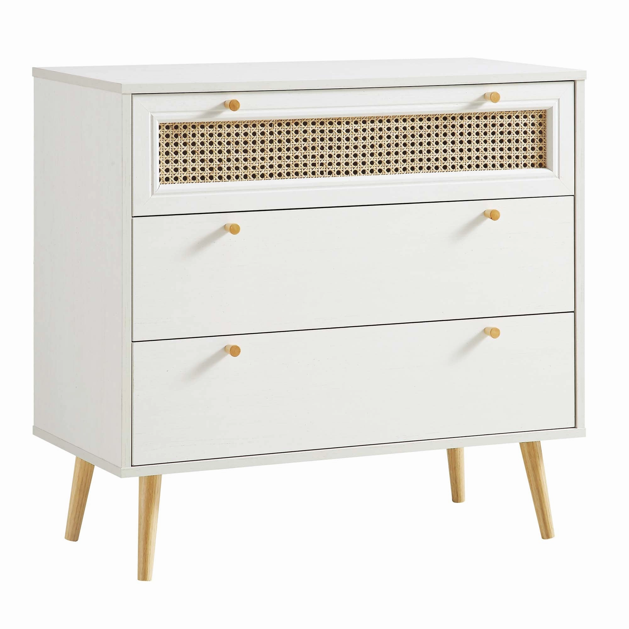 Anya Woven Rattan Chest of 3 Drawers in White