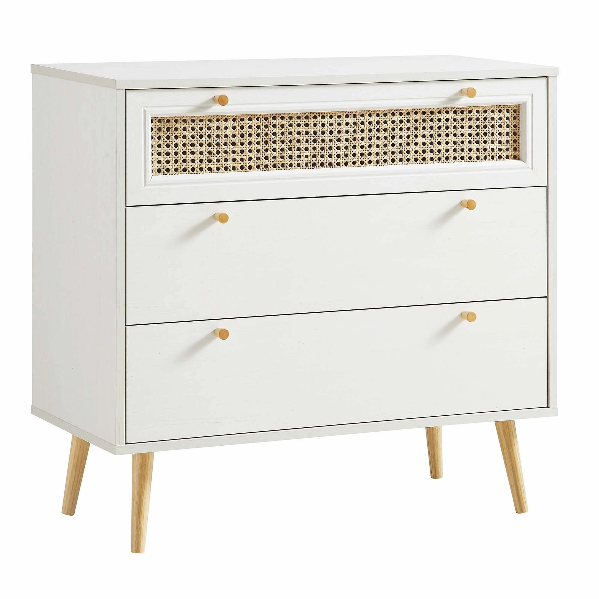 Anya Woven Rattan Chest of 3 Drawers in White