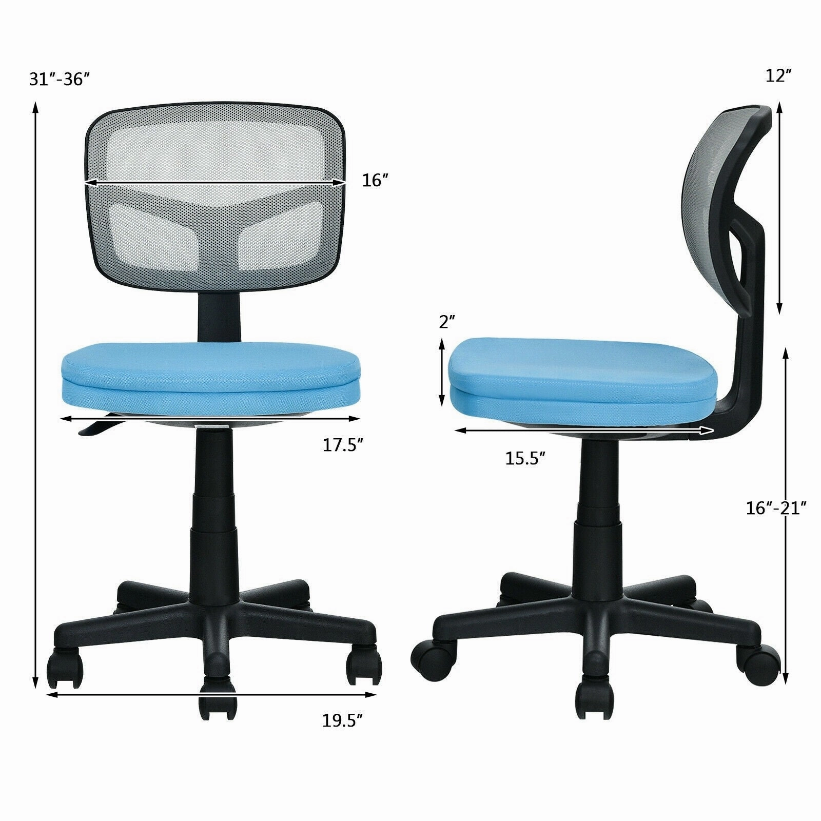 Armless Desk Chair, Low-Back Computer Chair