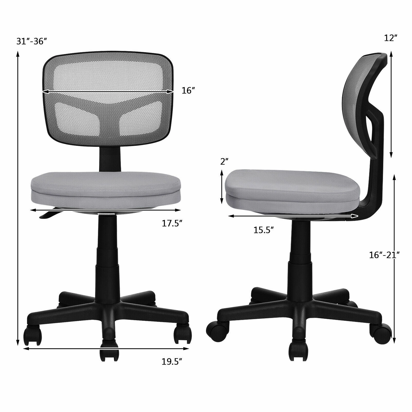Armless Desk Chair, Low-Back Computer Chair