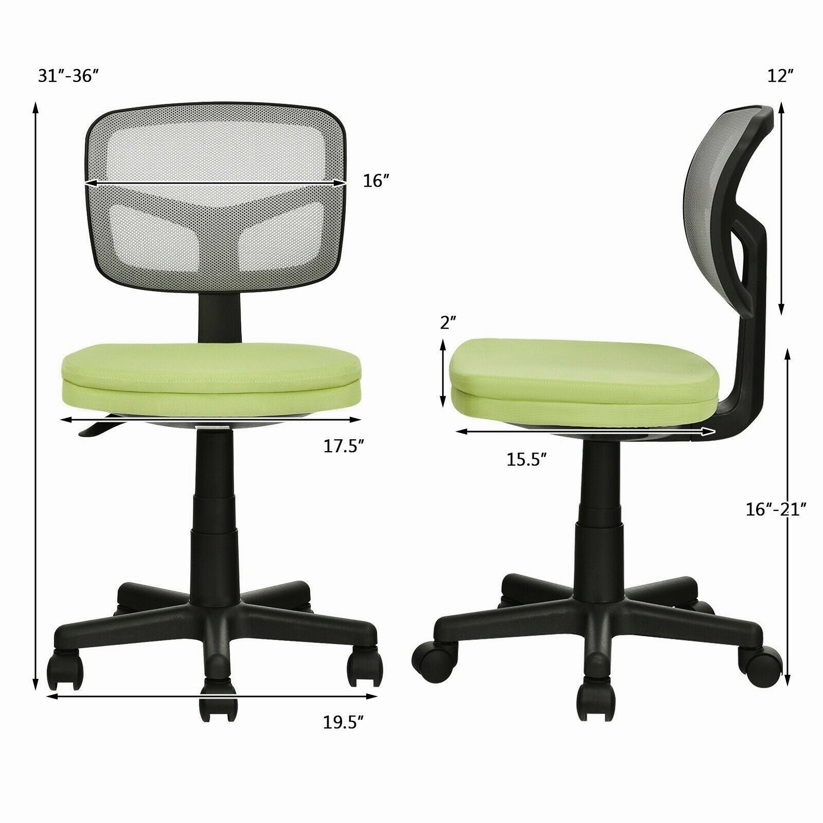 Armless Desk Chair, Low-Back Computer Chair