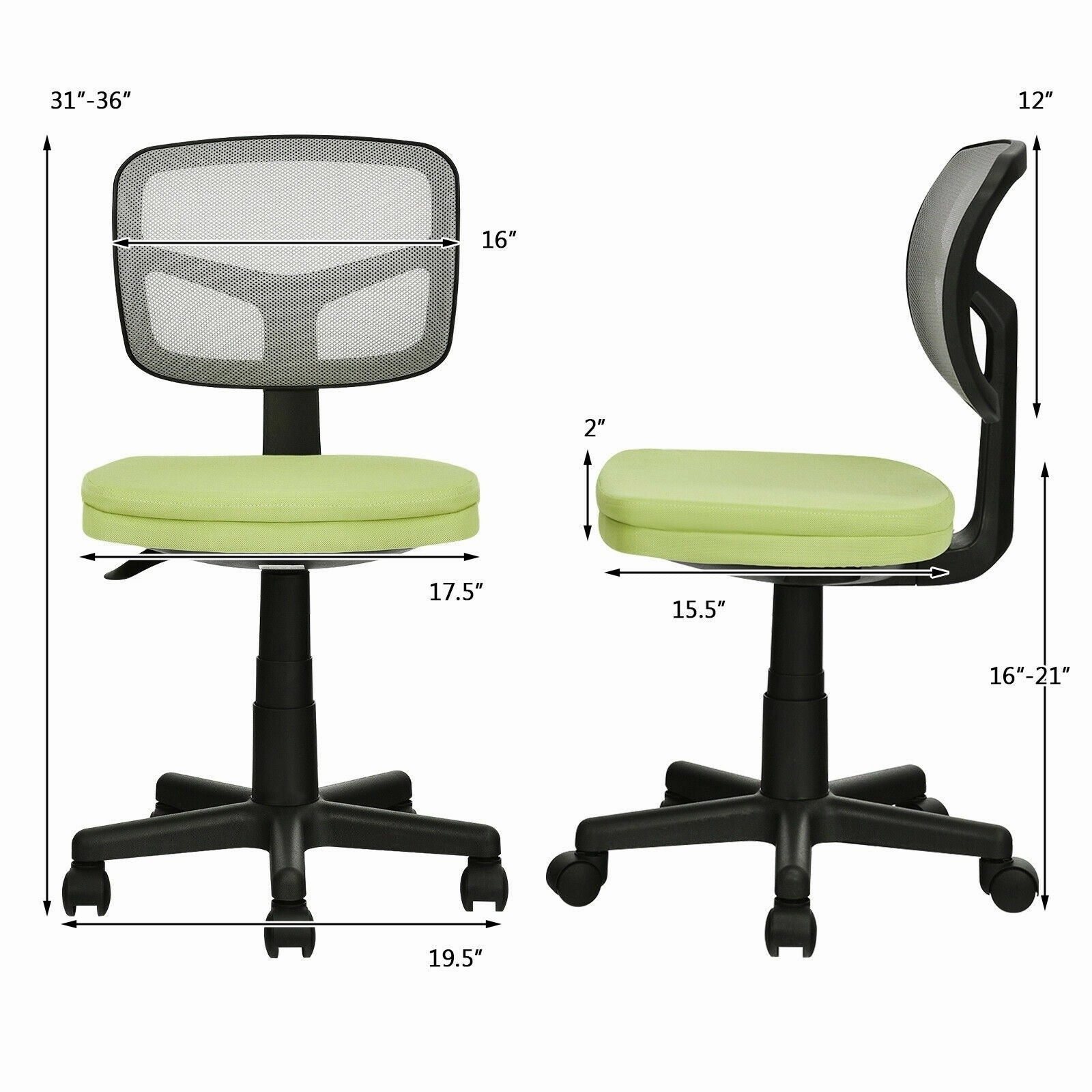 Armless Desk Chair, Low-Back Computer Chair