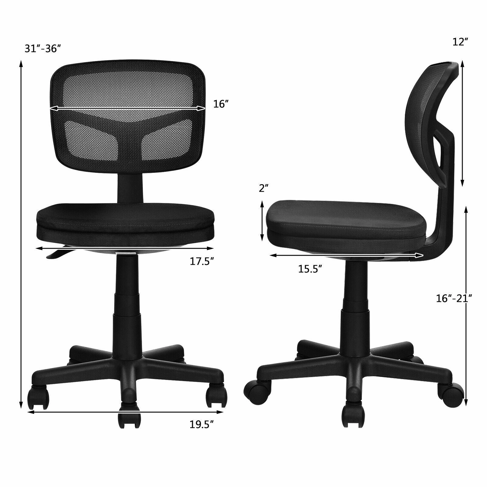 Armless Desk Chair, Low-Back Computer Chair