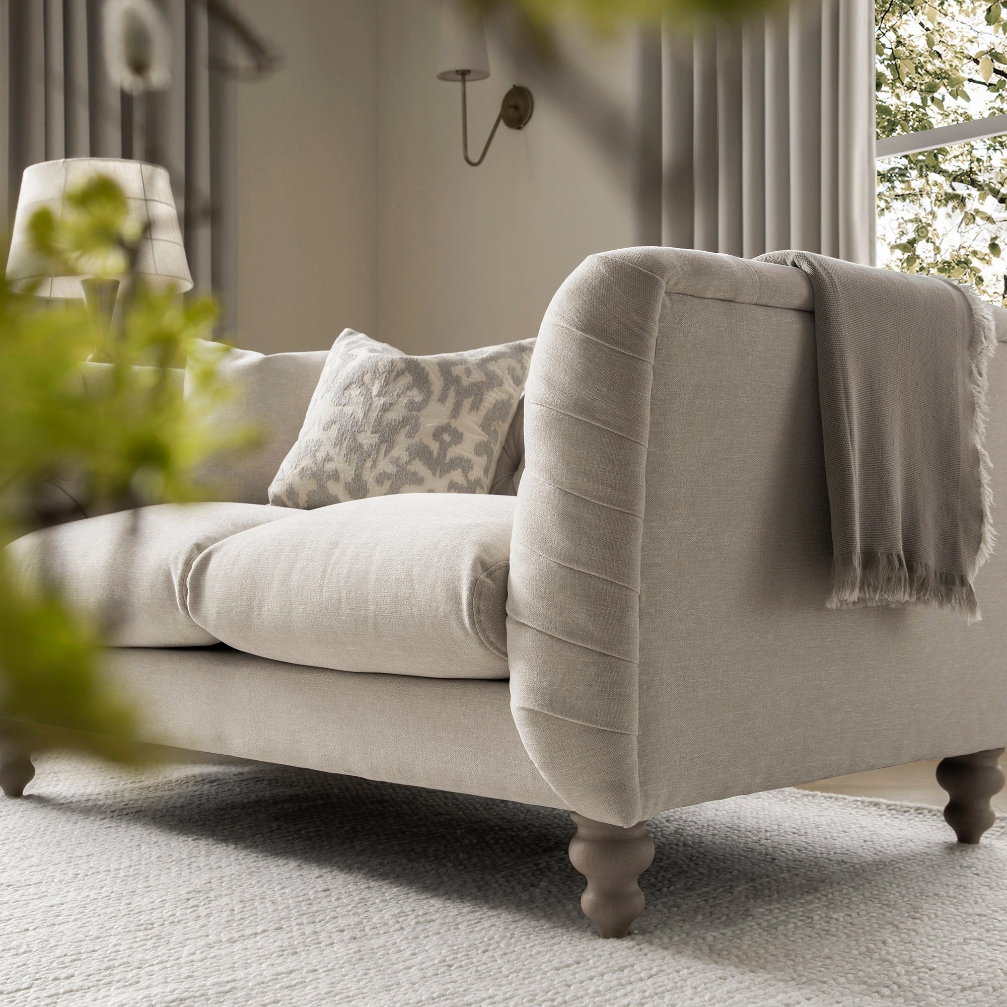 Ashby Chesterfield 2-Seater Sofa, Oatmeal Chenille
