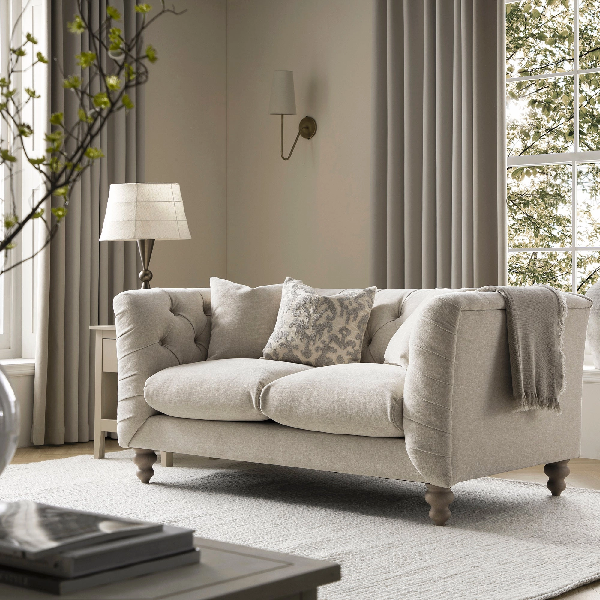 Ashby Chesterfield 2-Seater Sofa, Oatmeal Chenille