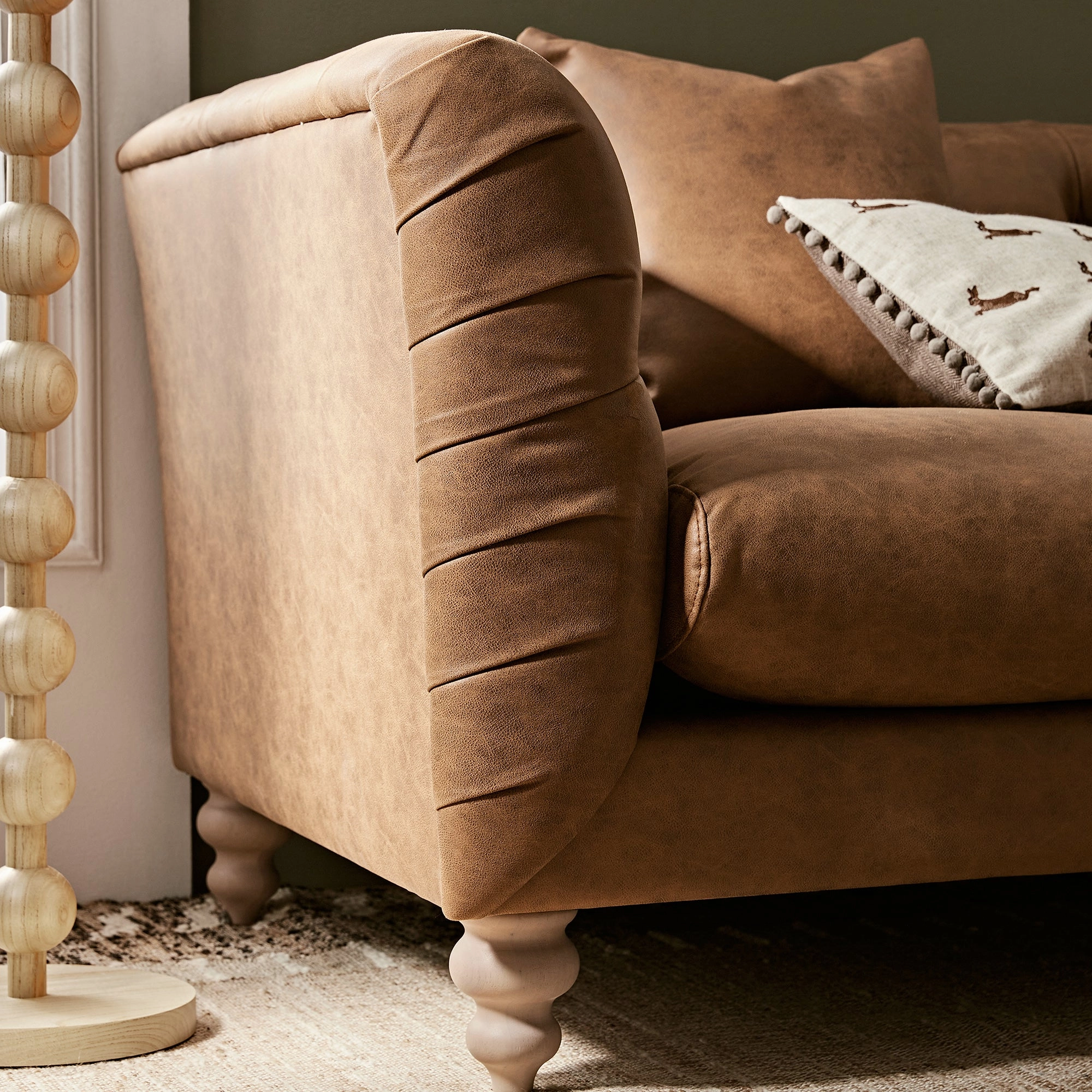 Ashby Chesterfield 2-Seater Sofa, Tan Faux Leather