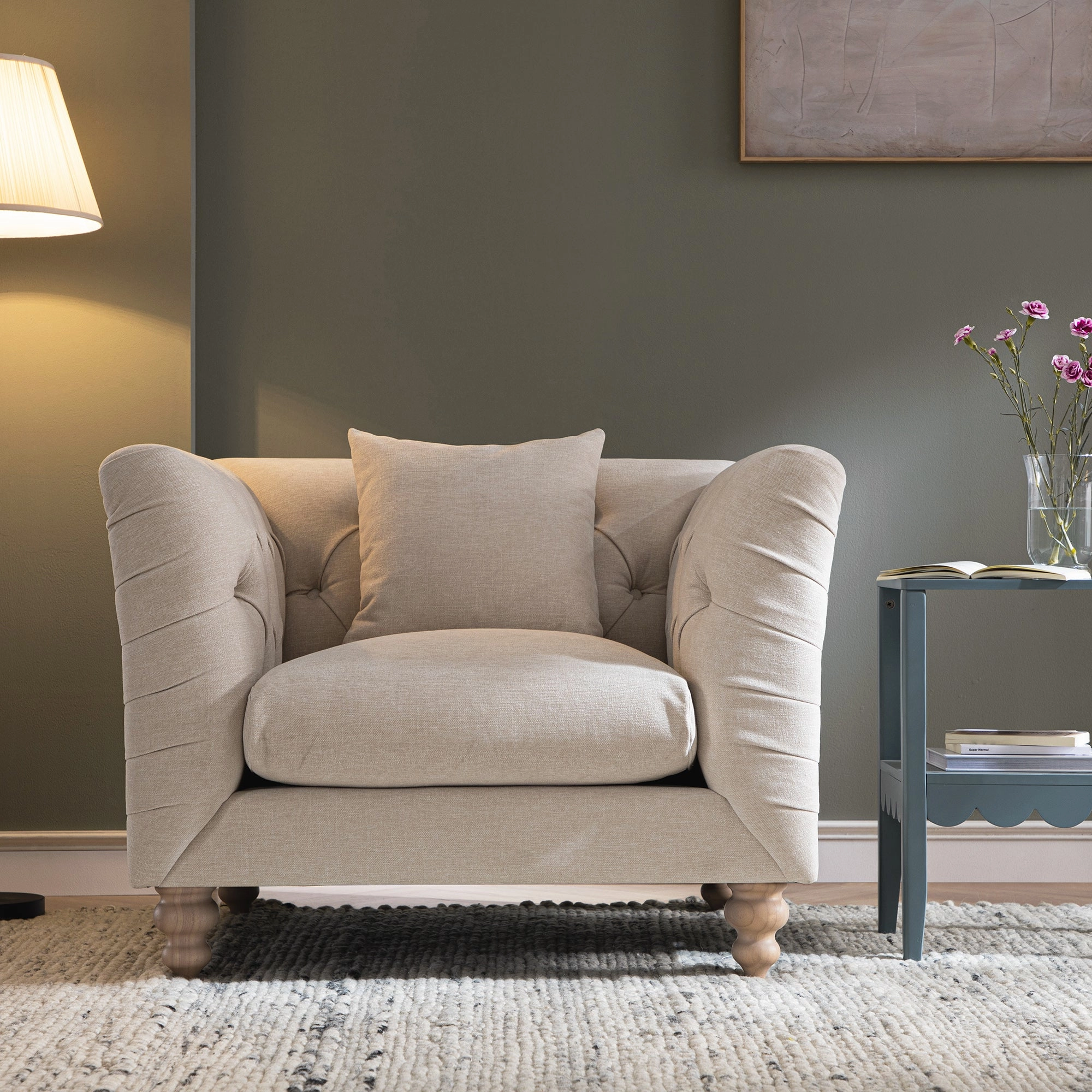 Ashby Chesterfield Armchair, Oatmeal Chenille