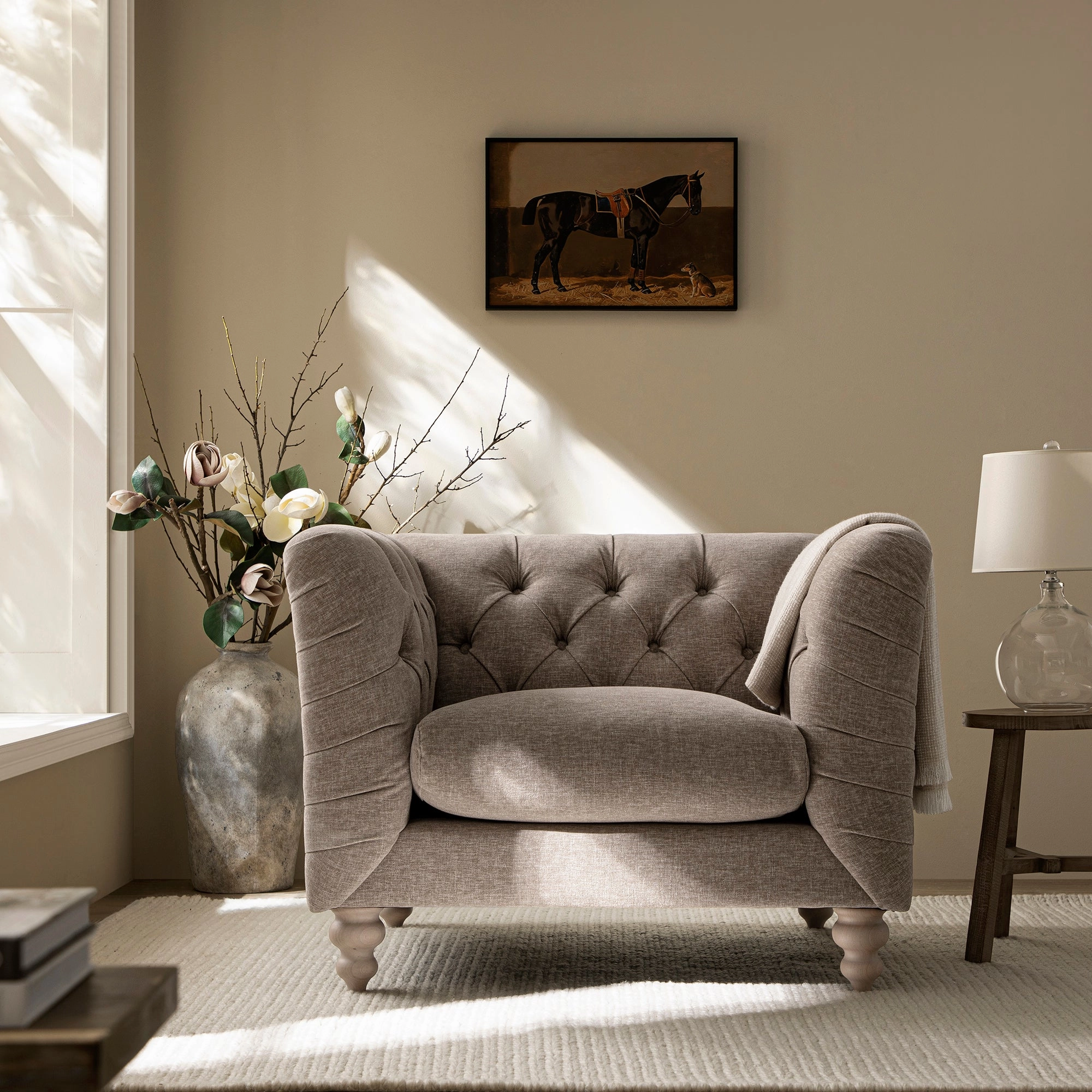 Ashby Chesterfield Armchair, Taupe Chenille