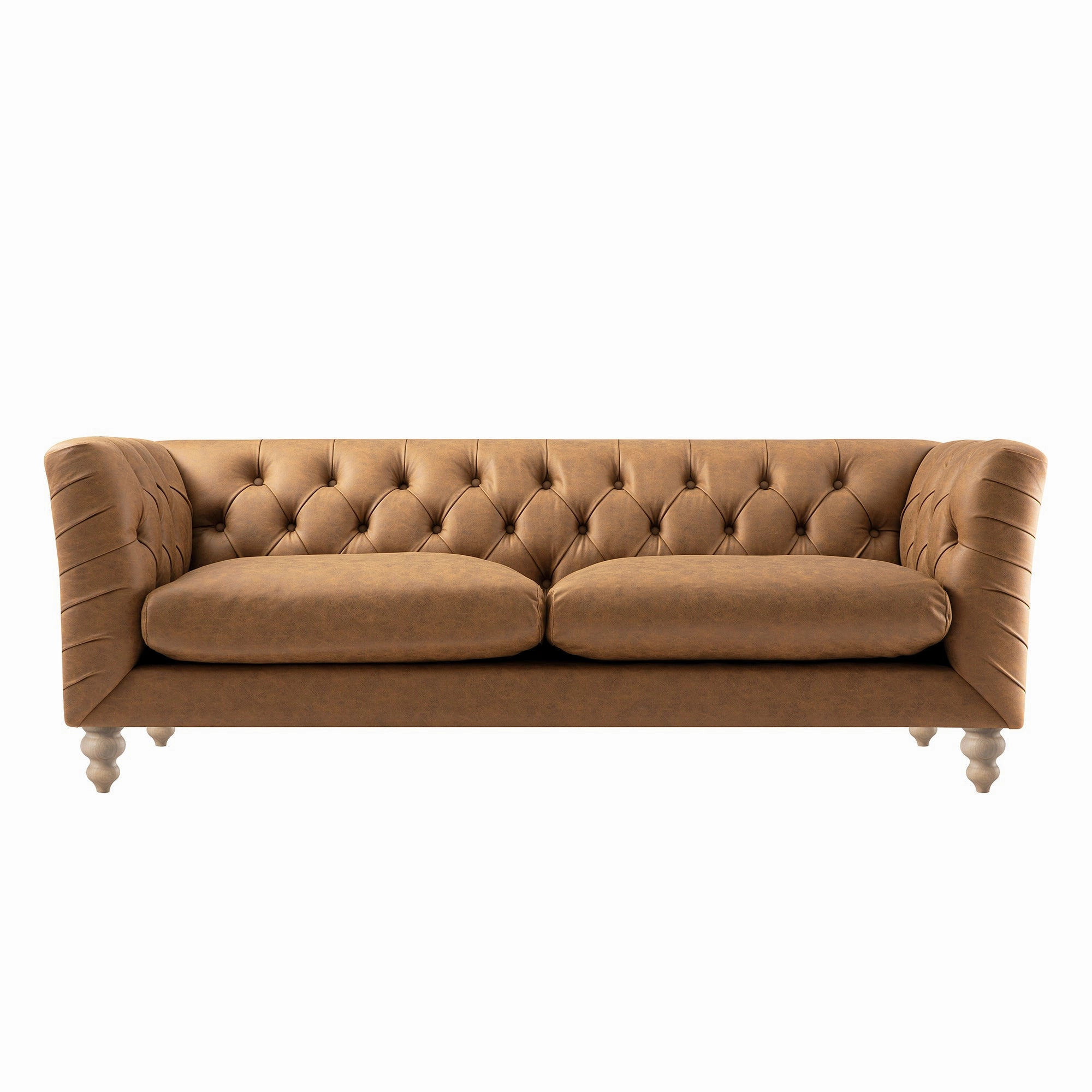 Ashby Chesterfield Large 3-Seater Sofa, Tan Faux Leather