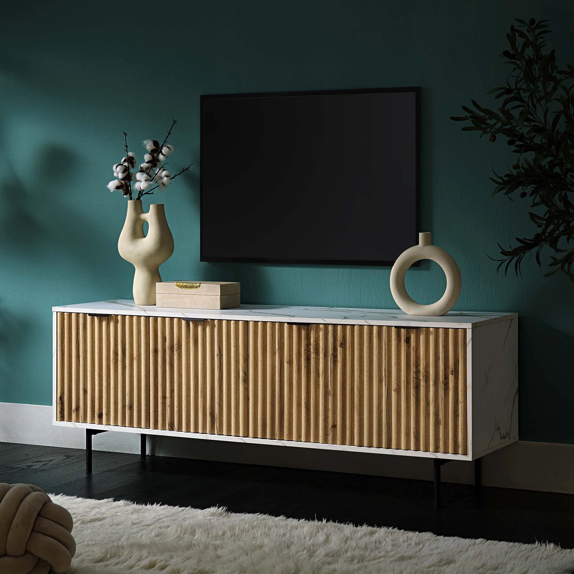 Aspen Oak and Marble Effect 150cm Wide TV Unit