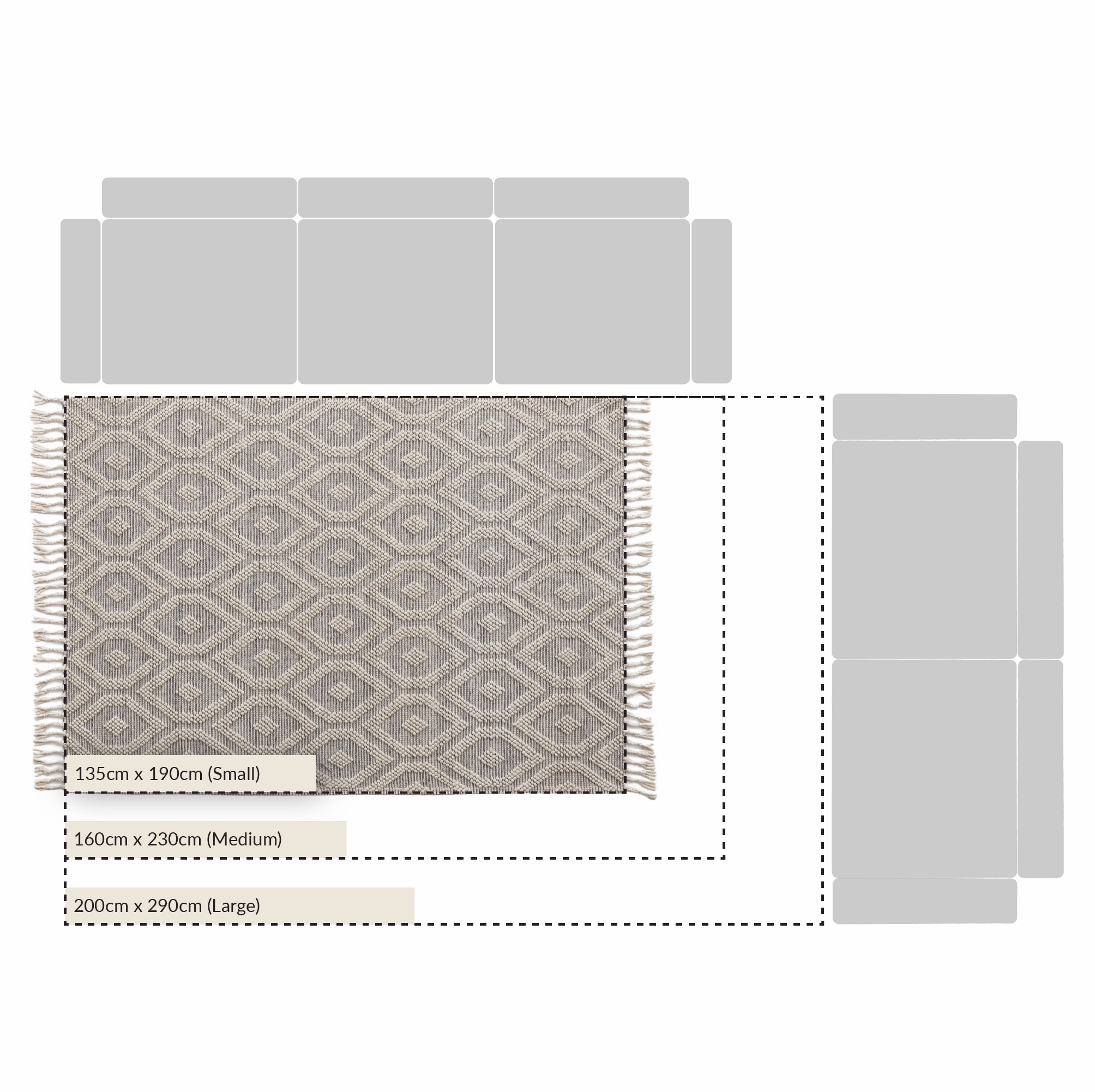 Avanti Handwoven Light Grey and Cream Diamond Bobble Wool Rug