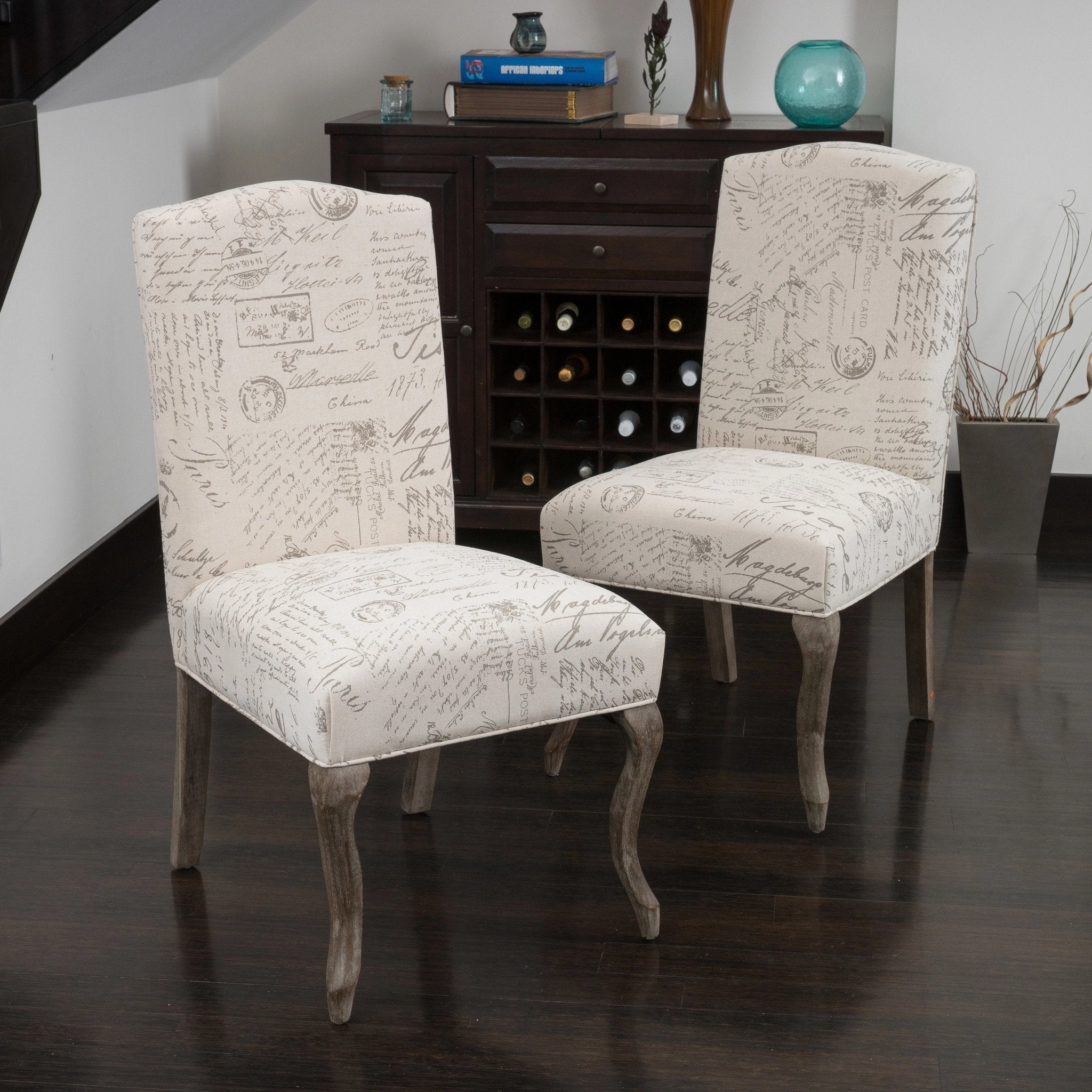 Back French Script Beige Fabric Dining Chairs (Set of 2) - NH472032 kitchen accessories, table linens